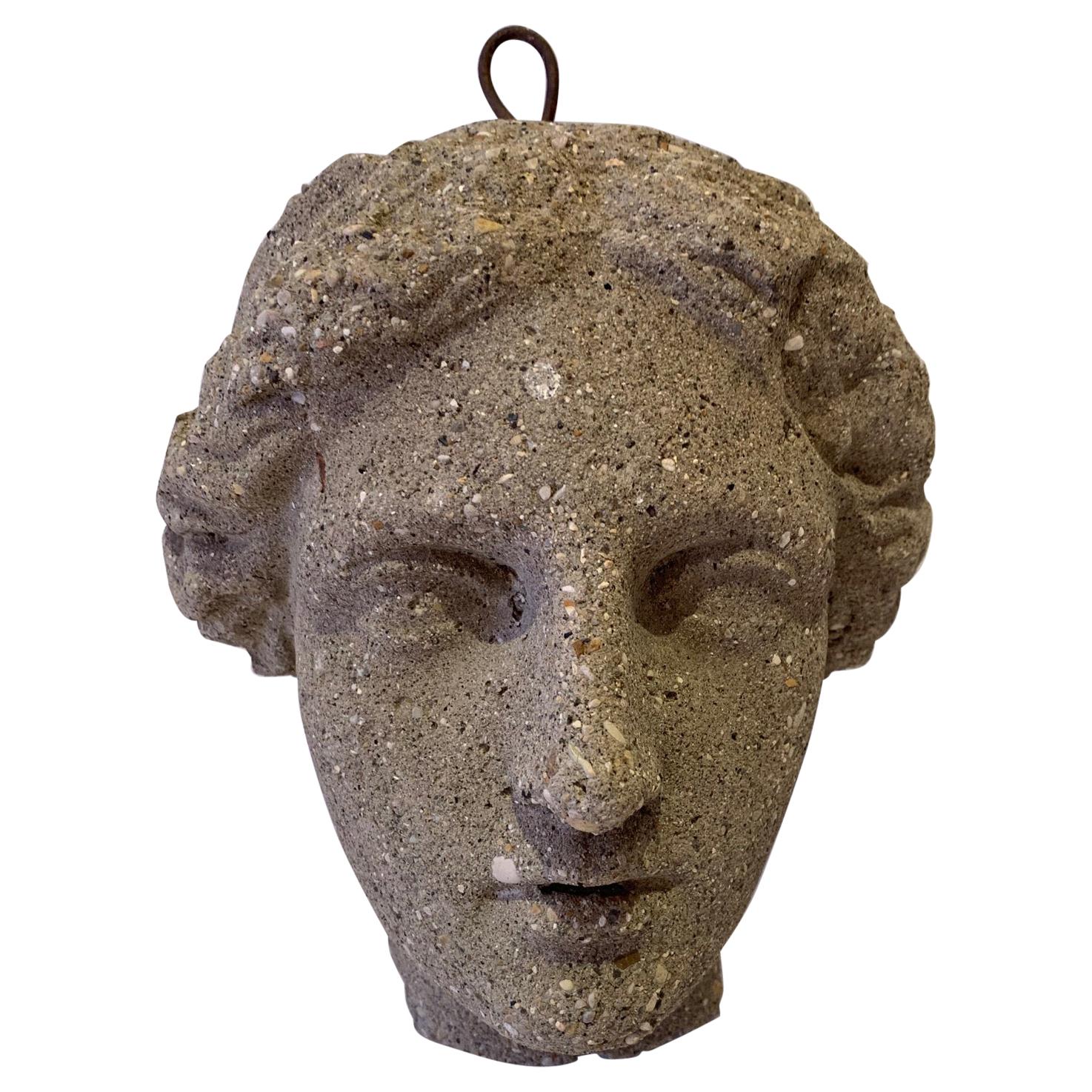 Antique Classical Cast Stone Head of Diana Wall Sculpture