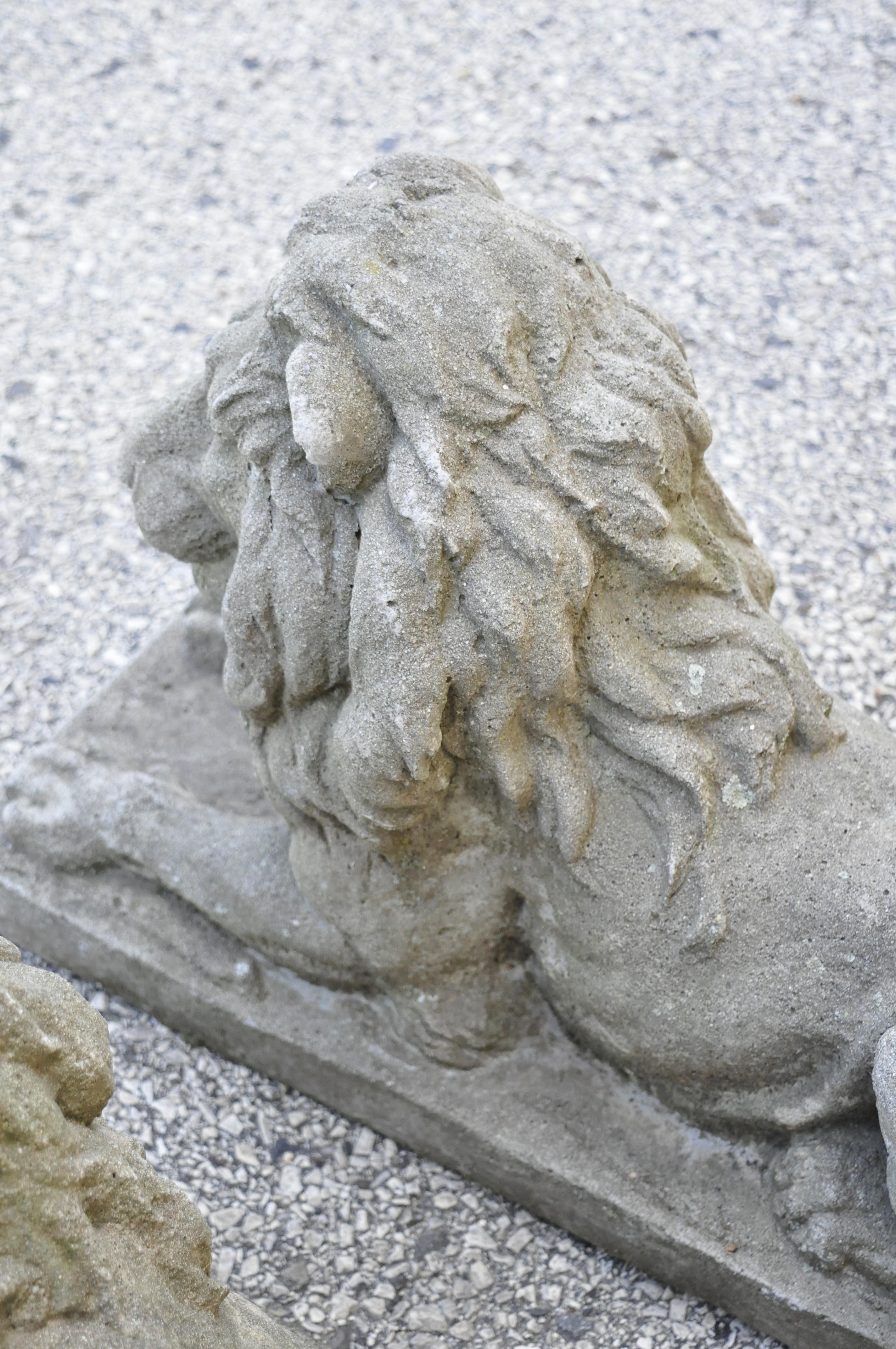 Antique Classical Concrete Reclining Resting Lion Garden Statue Jockey, a Pair 3
