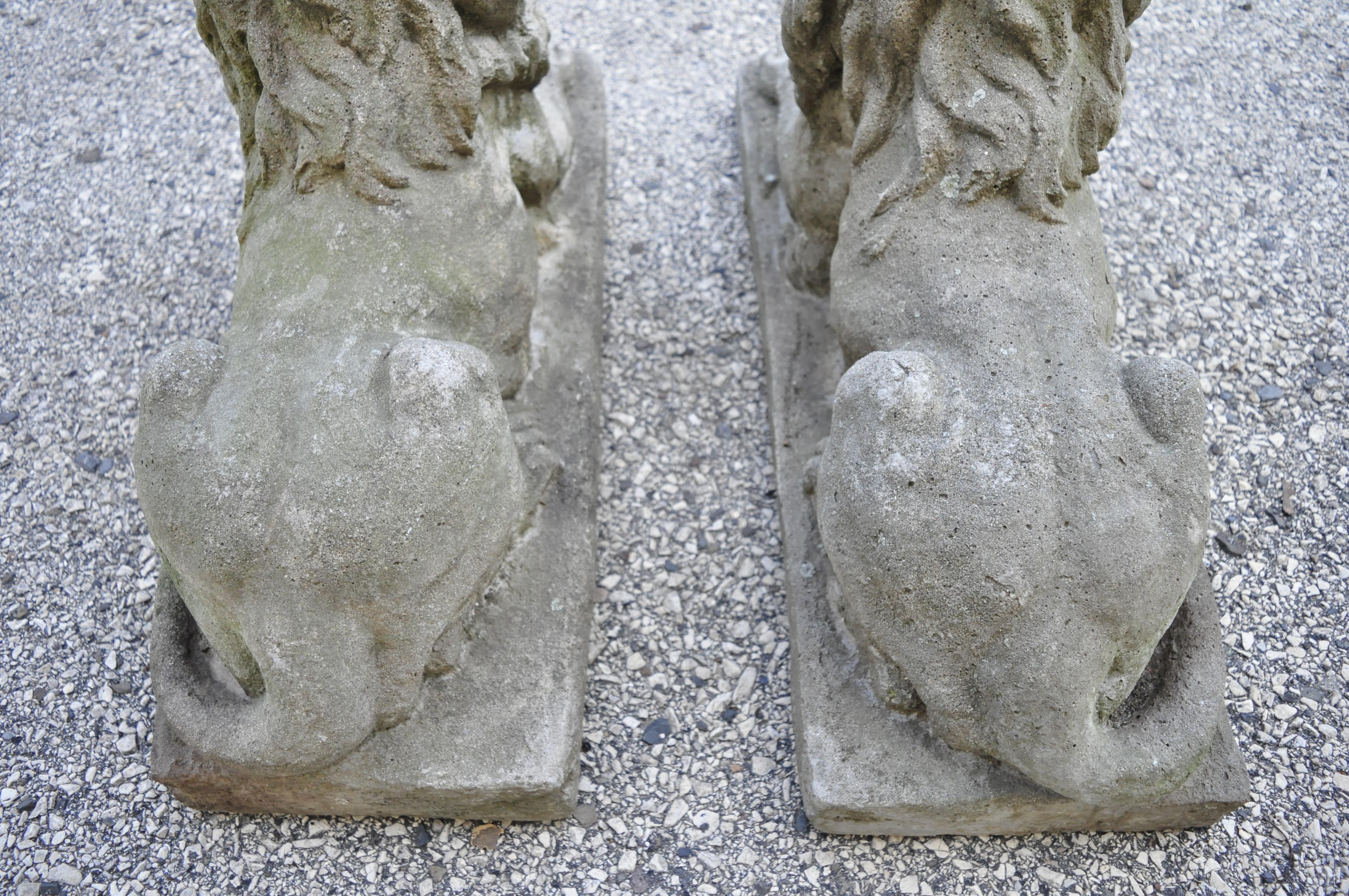 20th Century Antique Classical Concrete Reclining Resting Lion Garden Statue Jockey, a Pair