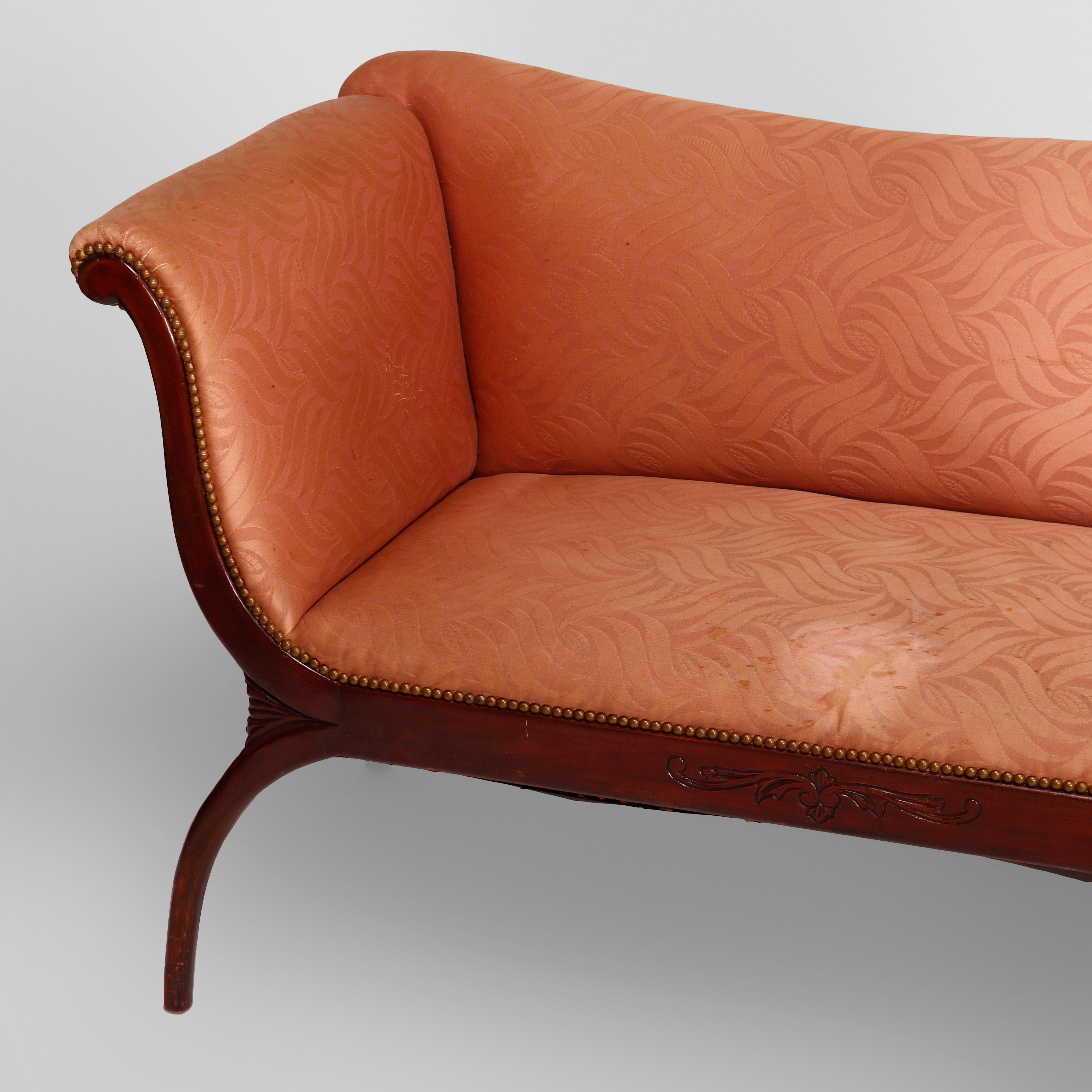 20th Century Antique Classical Continental Carved Mahogany Upholstered Settee, Circa 1920 For Sale