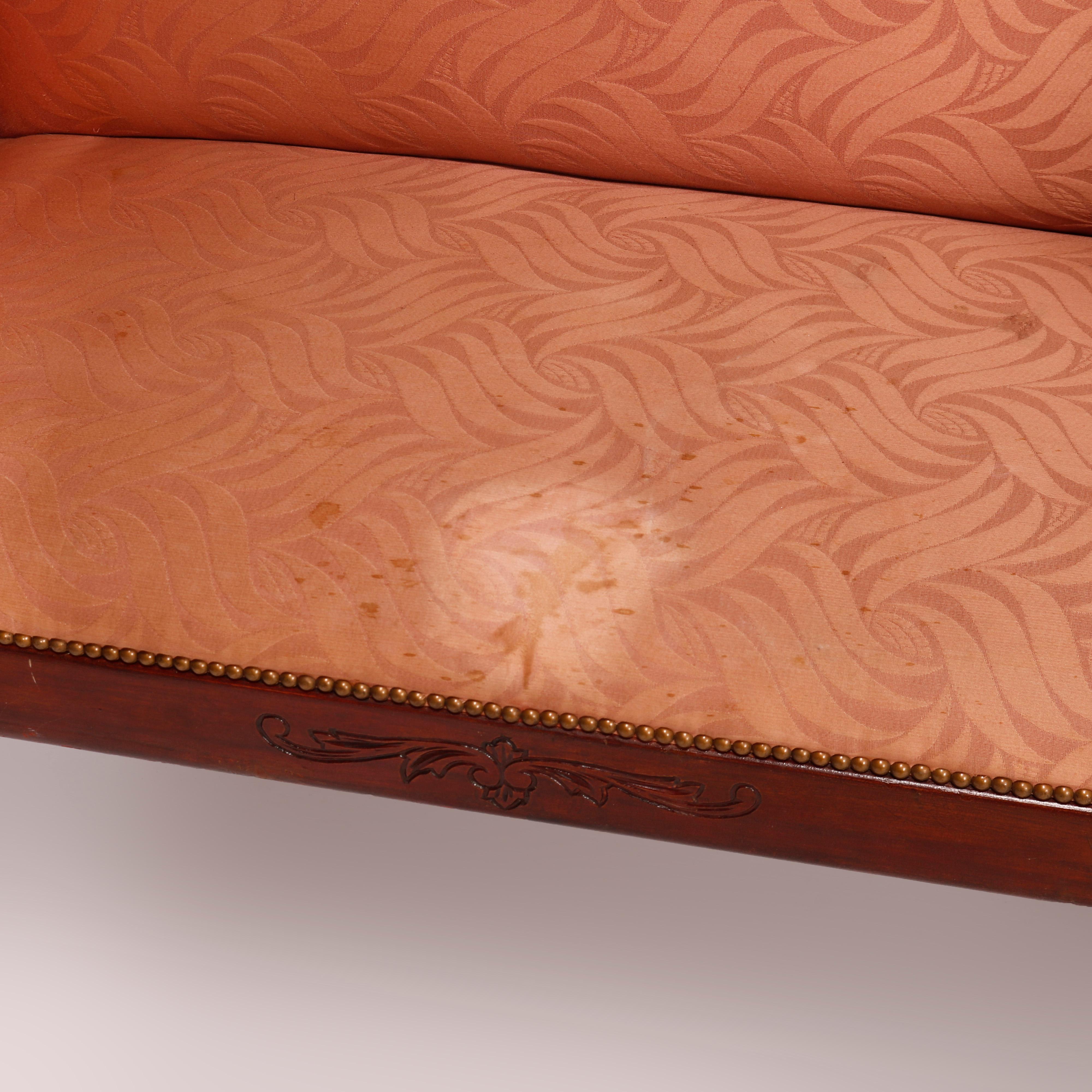 Upholstery Antique Classical Continental Carved Mahogany Upholstered Settee, Circa 1920 For Sale