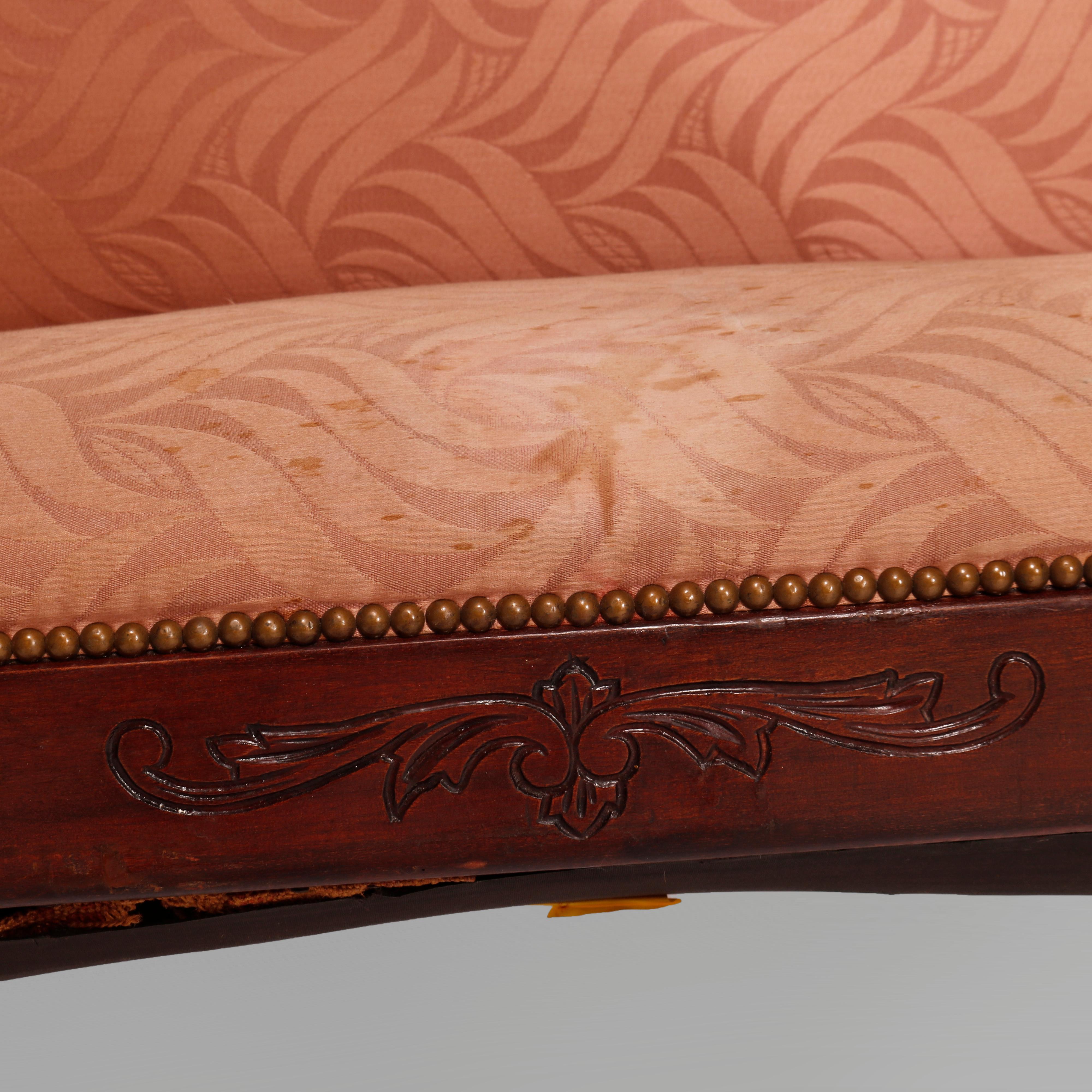 Antique Classical Continental Carved Mahogany Upholstered Settee, Circa 1920 For Sale 1