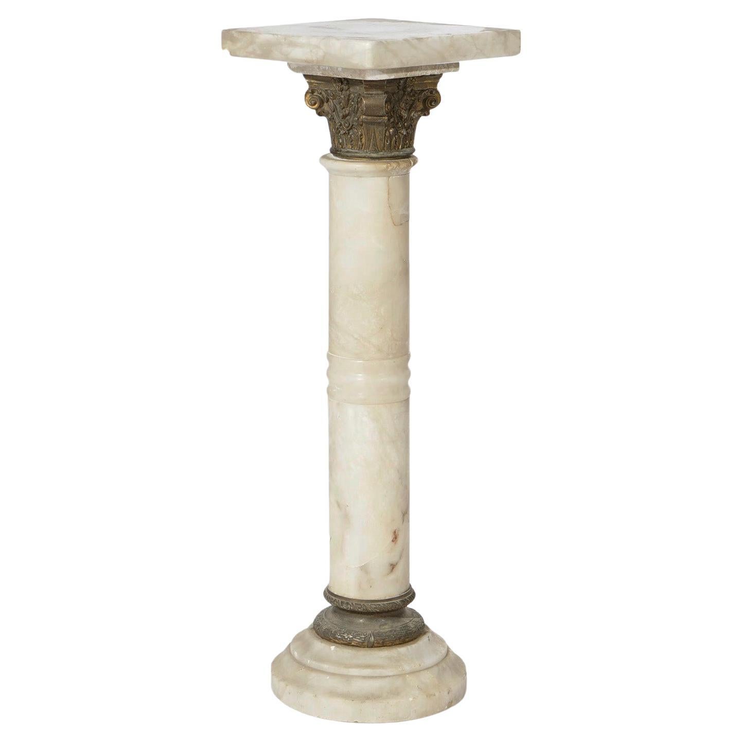 Antique Classical Corinthian Greco-Roman Marble Pedestal & Bronze Mounts, c1890 For Sale