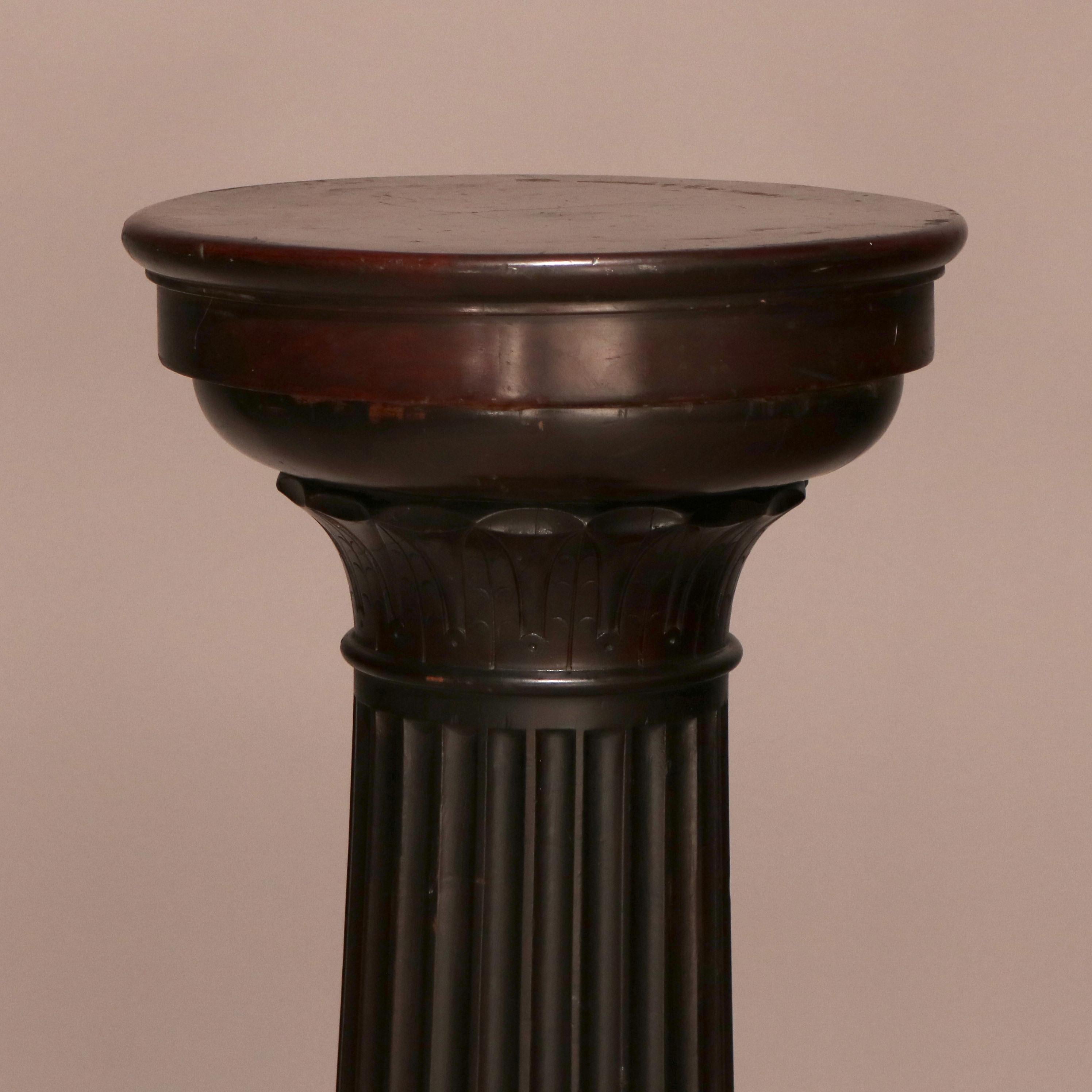 Antique Classical Doric Column Mahogany & Marble Sculpture Pedestal, c1890 2