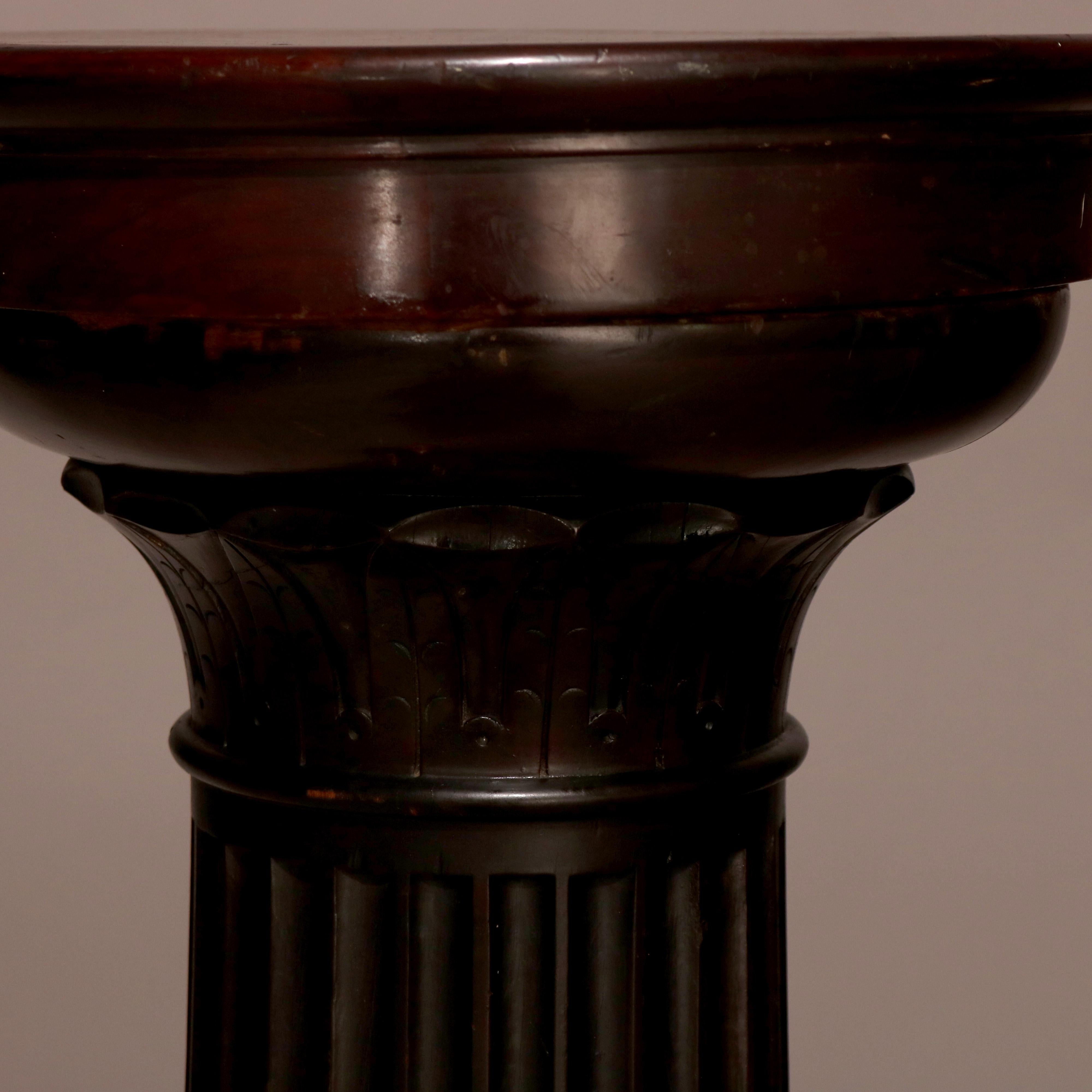 Antique Classical Doric Column Mahogany & Marble Sculpture Pedestal, c1890 3
