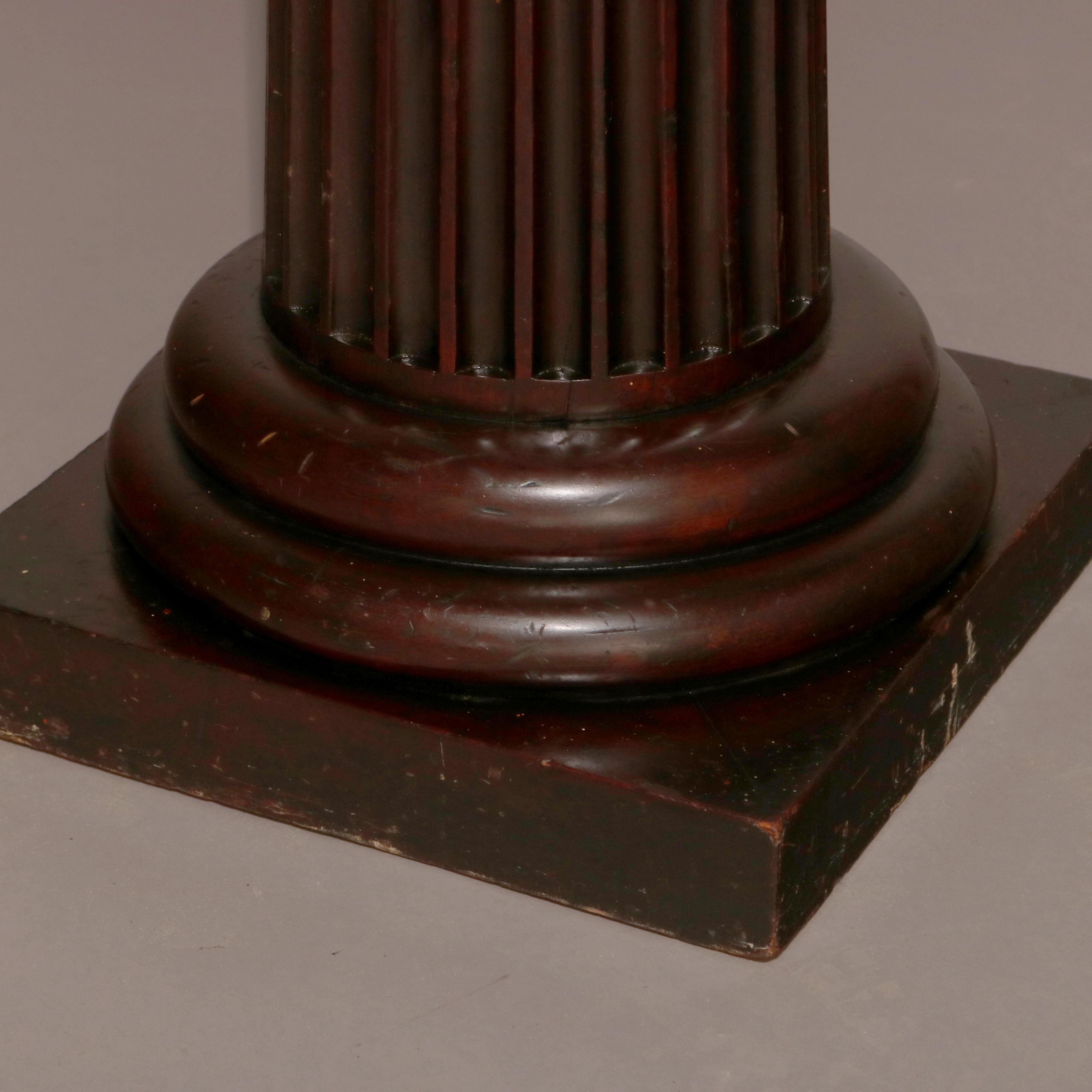 Antique Classical Doric Column Mahogany & Marble Sculpture Pedestal, c1890 4