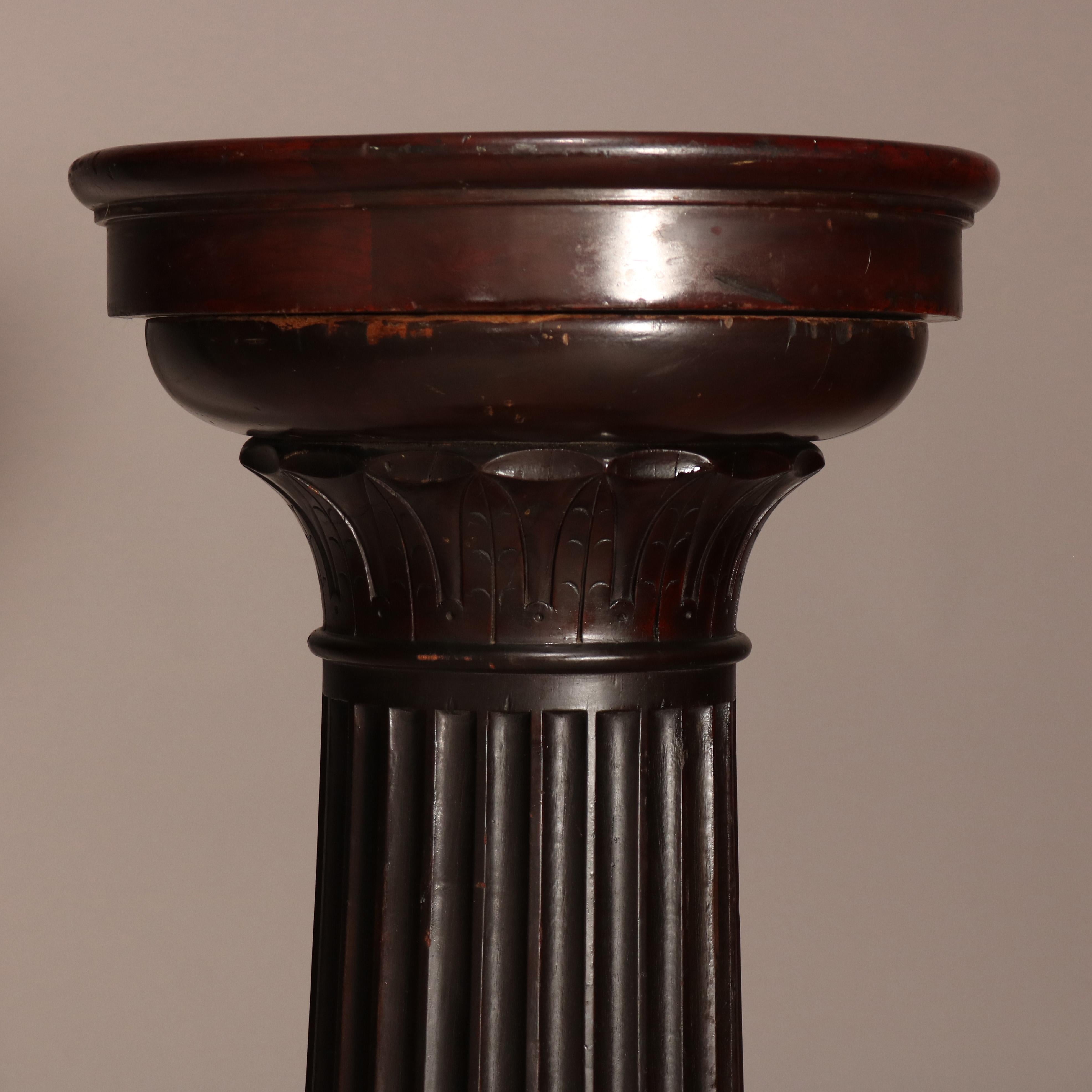 Antique Classical Doric Column Mahogany & Marble Sculpture Pedestal, c1890 6