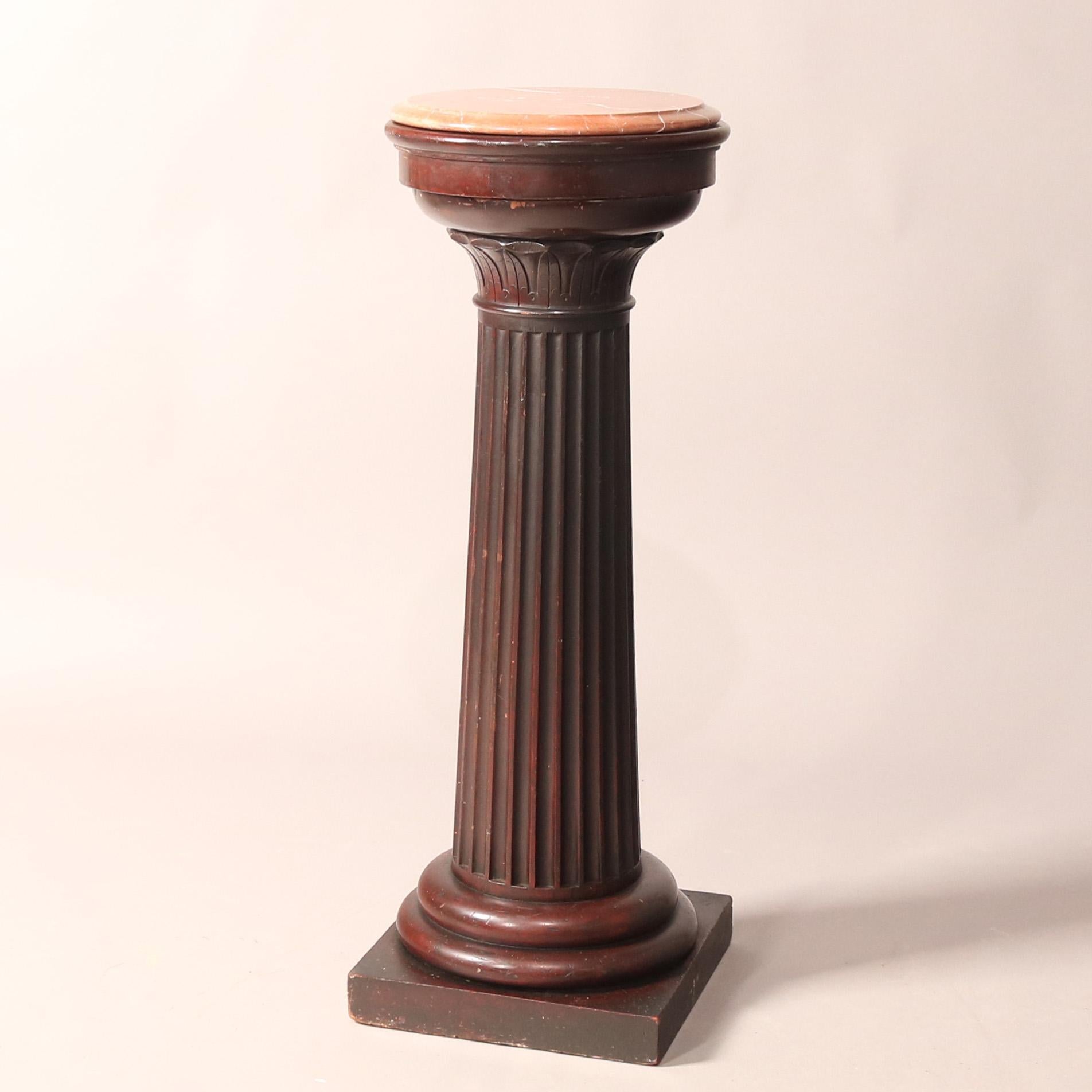 Antique Classical Doric Column Mahogany & Marble Sculpture Pedestal, c1890 10