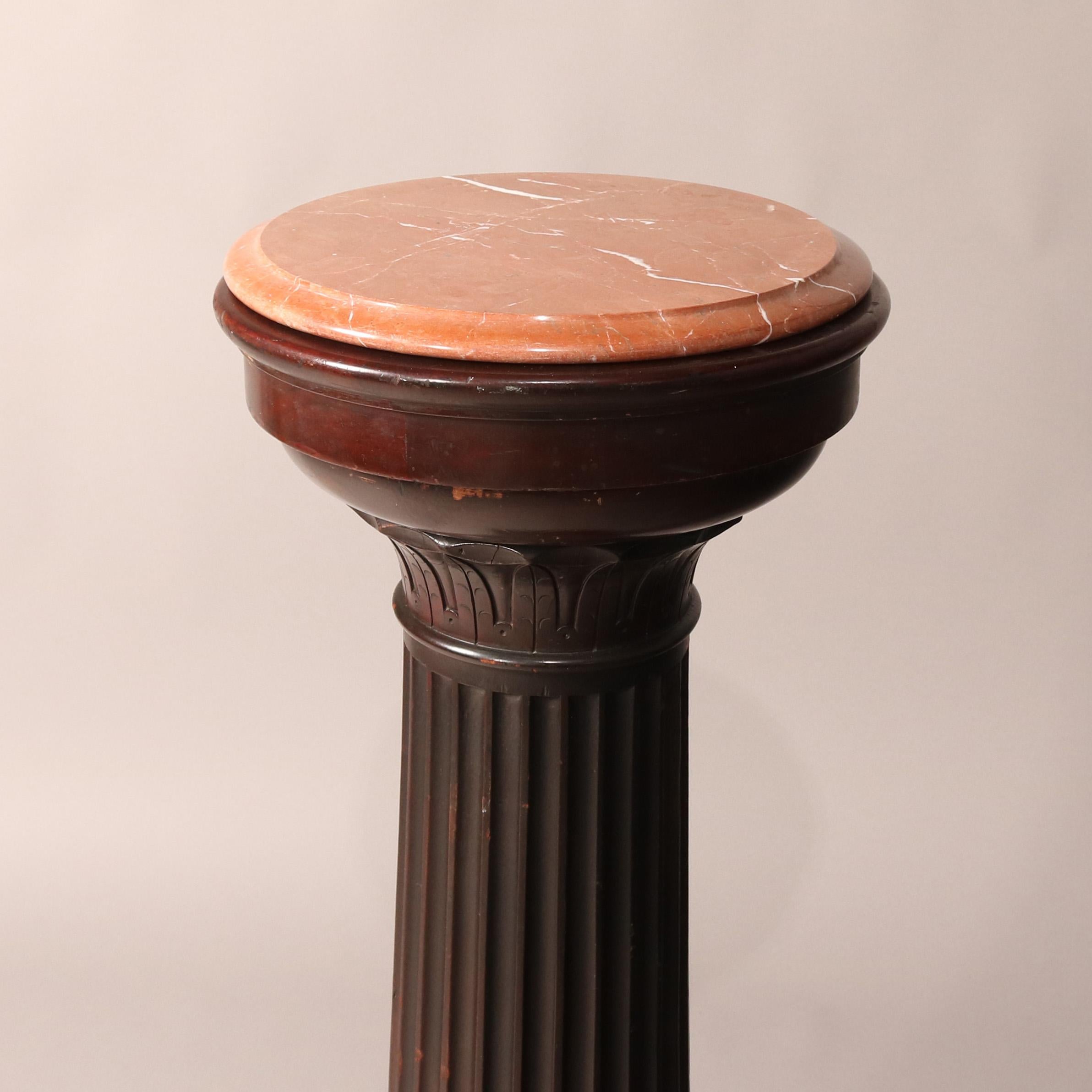 Antique Classical Doric Column Mahogany & Marble Sculpture Pedestal, c1890 11