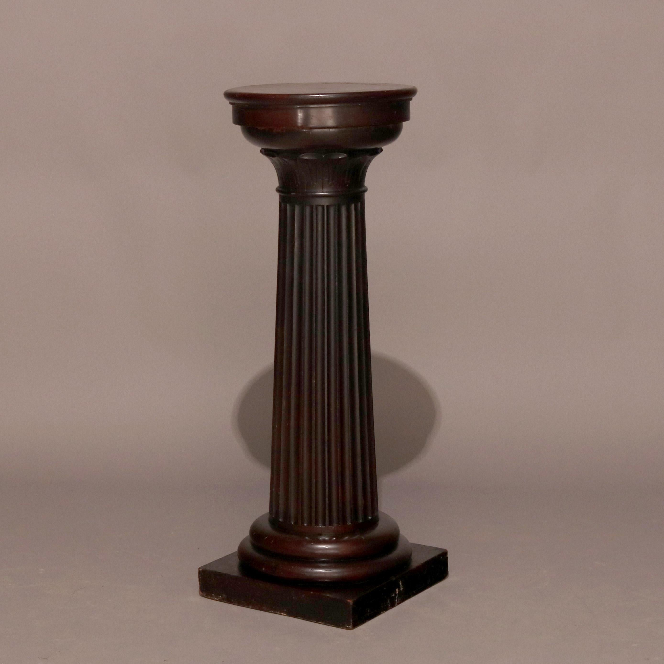Antique Classical Doric Column Mahogany & Marble Sculpture Pedestal, c1890 In Good Condition In Big Flats, NY