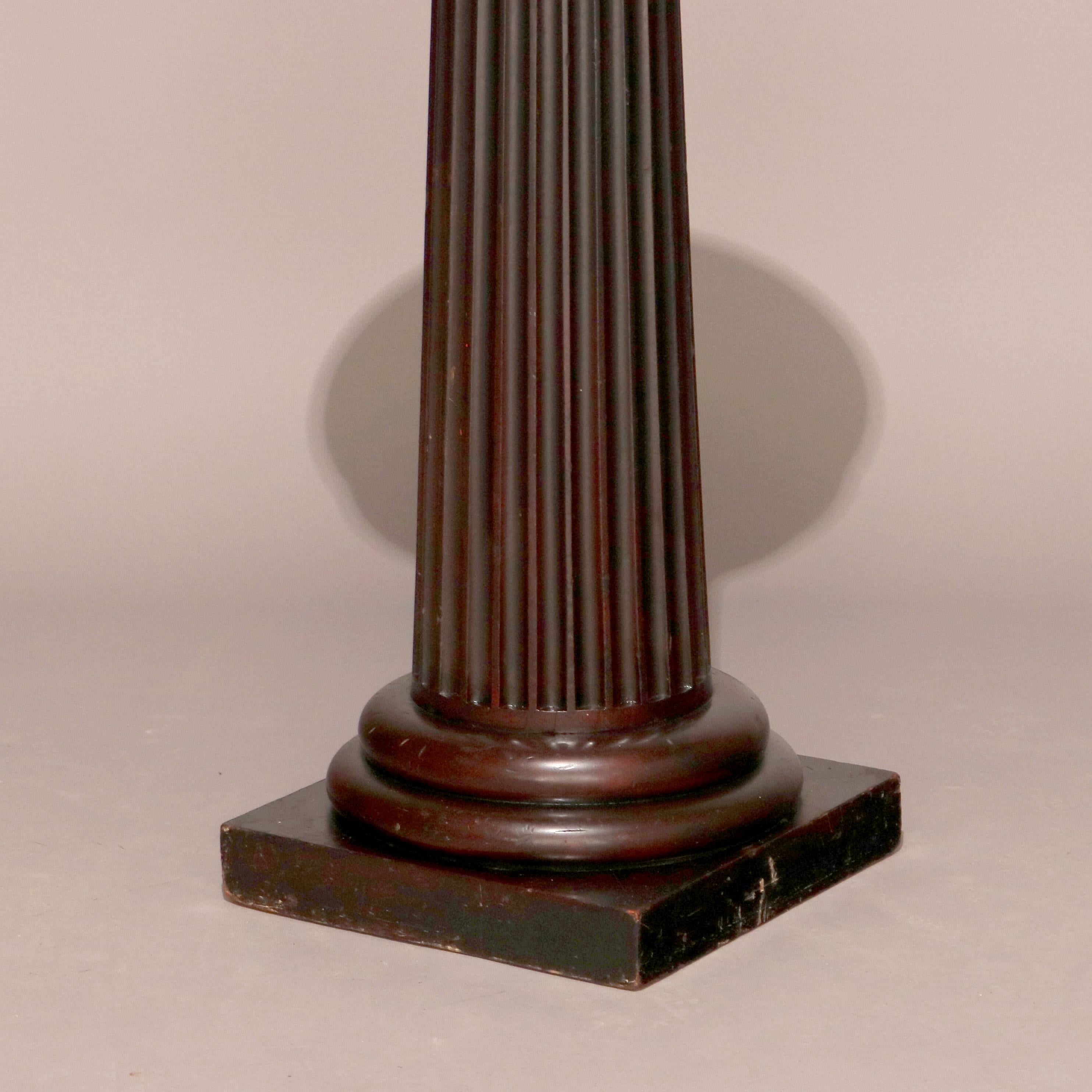 Antique Classical Doric Column Mahogany & Marble Sculpture Pedestal, c1890 1