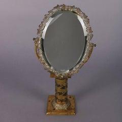 Antique Classical Empire Gilt Metal English Ivy Tabletop Dressing Mirror