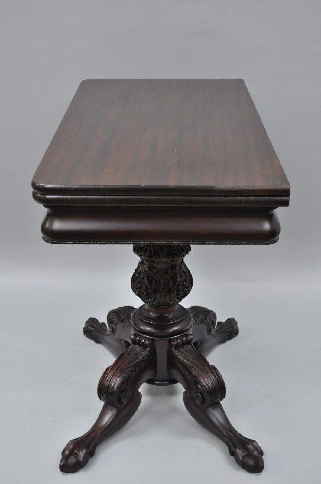 Antique Classical Empire Mahogany Ball and Claw Console Flip Top Game Table 3