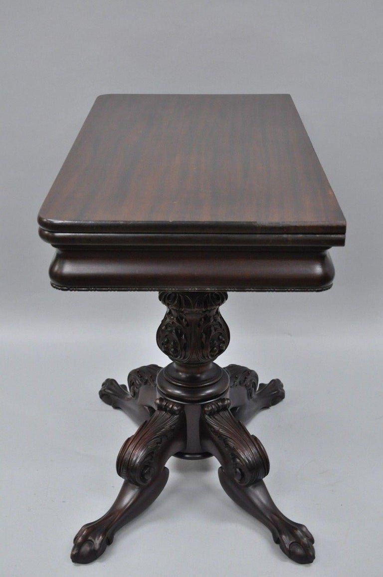 Antique Classical Empire Mahogany Ball and Claw Console Flip Top Game