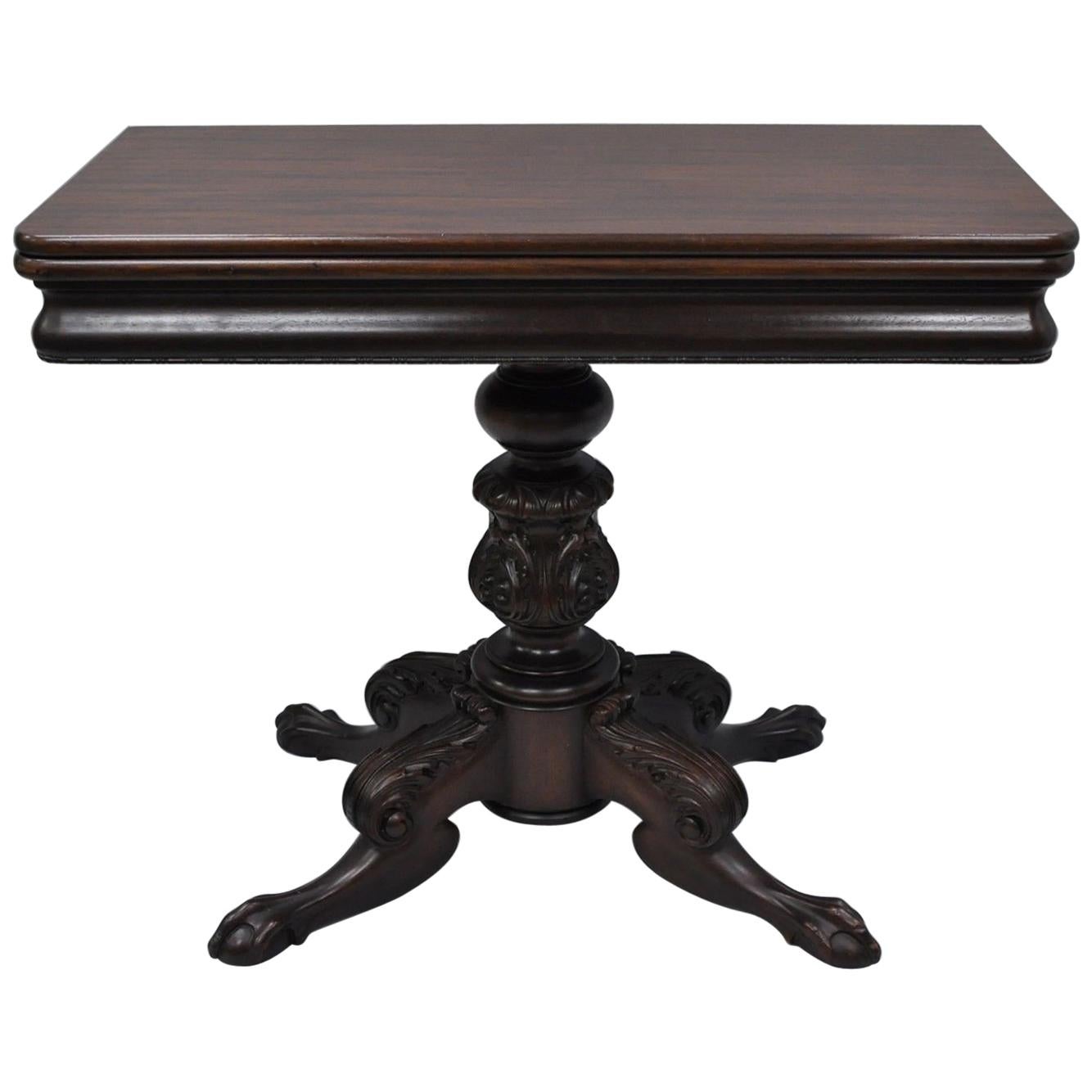 Antique Classical Empire Mahogany Ball and Claw Console Flip Top Game Table