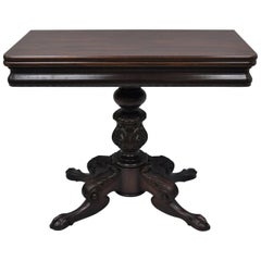 Antique Classical Empire Mahogany Ball and Claw Console Flip Top Game Table