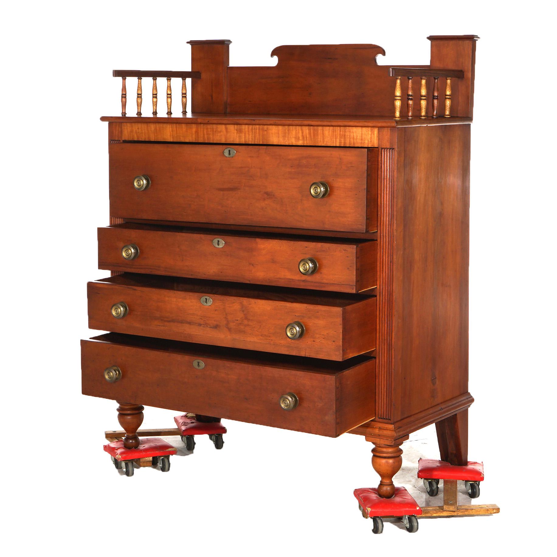 Antique Classical Empire Mahogany Gentlemans Chest with Gallery Backsplash 19thC For Sale 5
