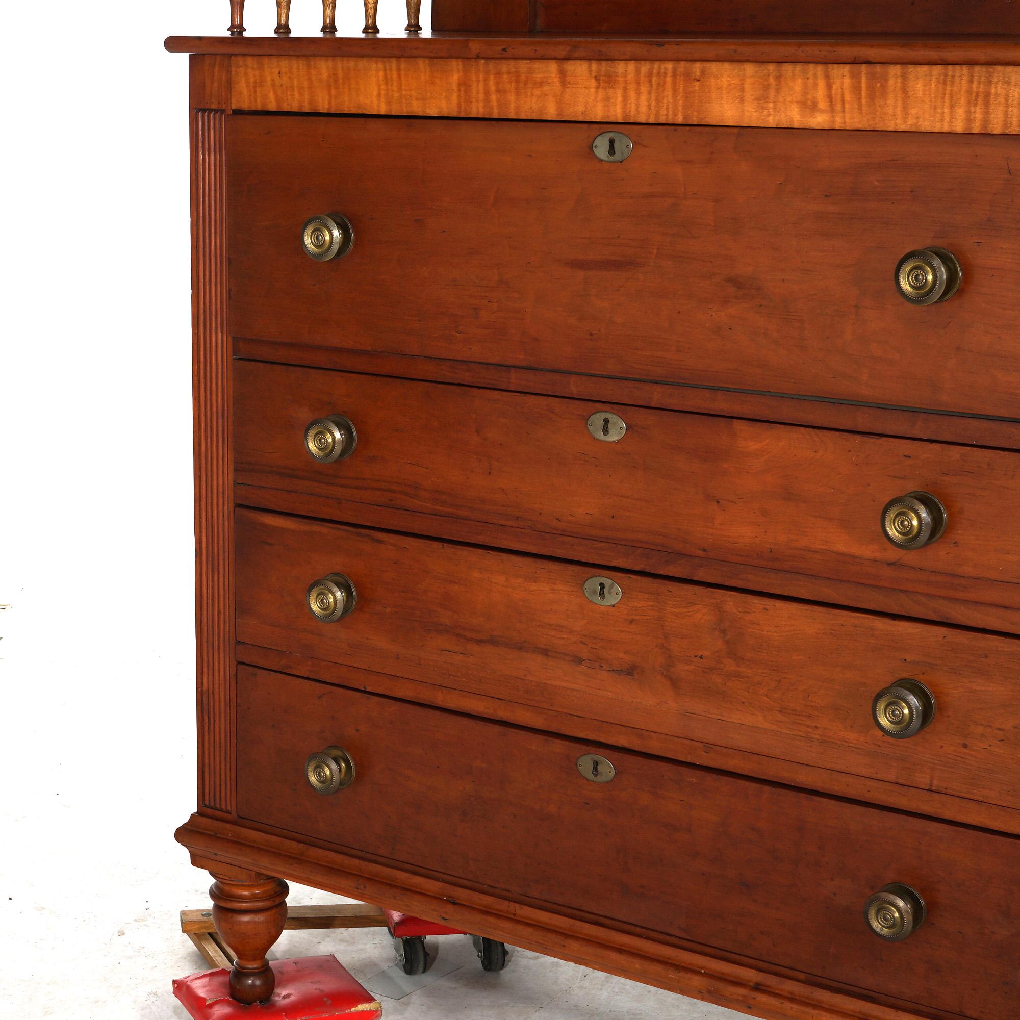 19th Century Antique Classical Empire Mahogany Gentlemans Chest with Gallery Backsplash 19thC For Sale