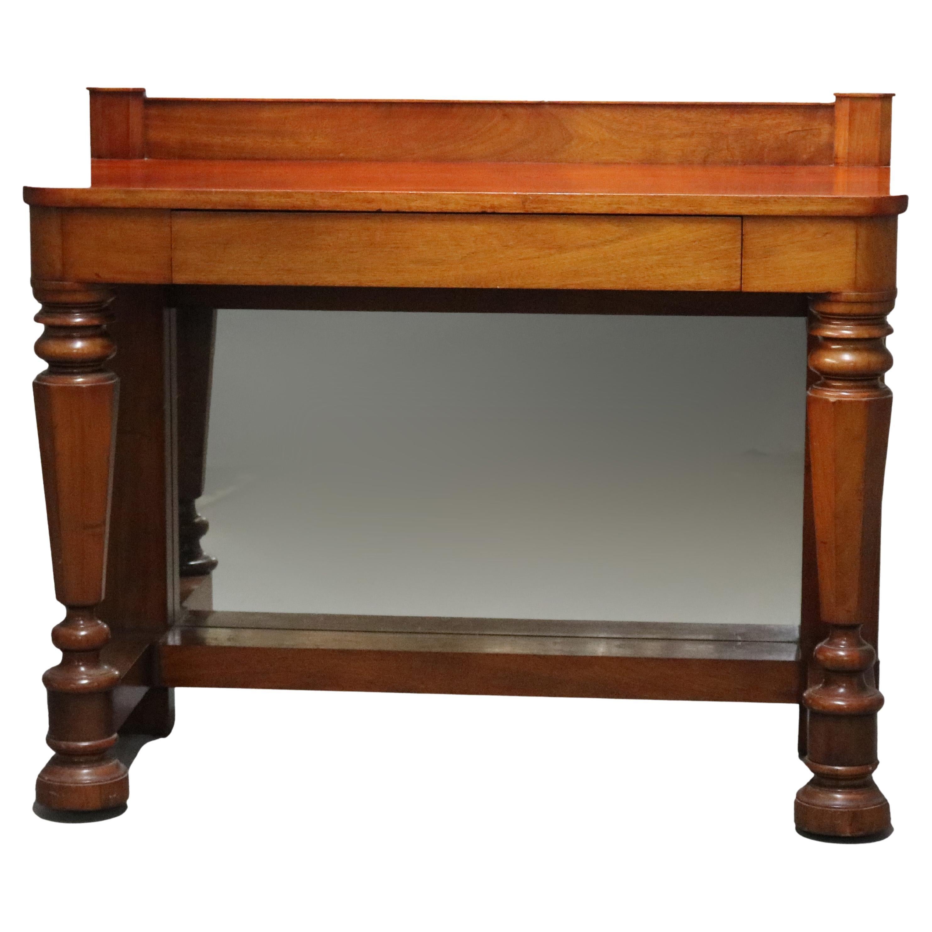 Antique Classical Empire Mahogany Mirrored Pier Table with Balustrade Legs C1900