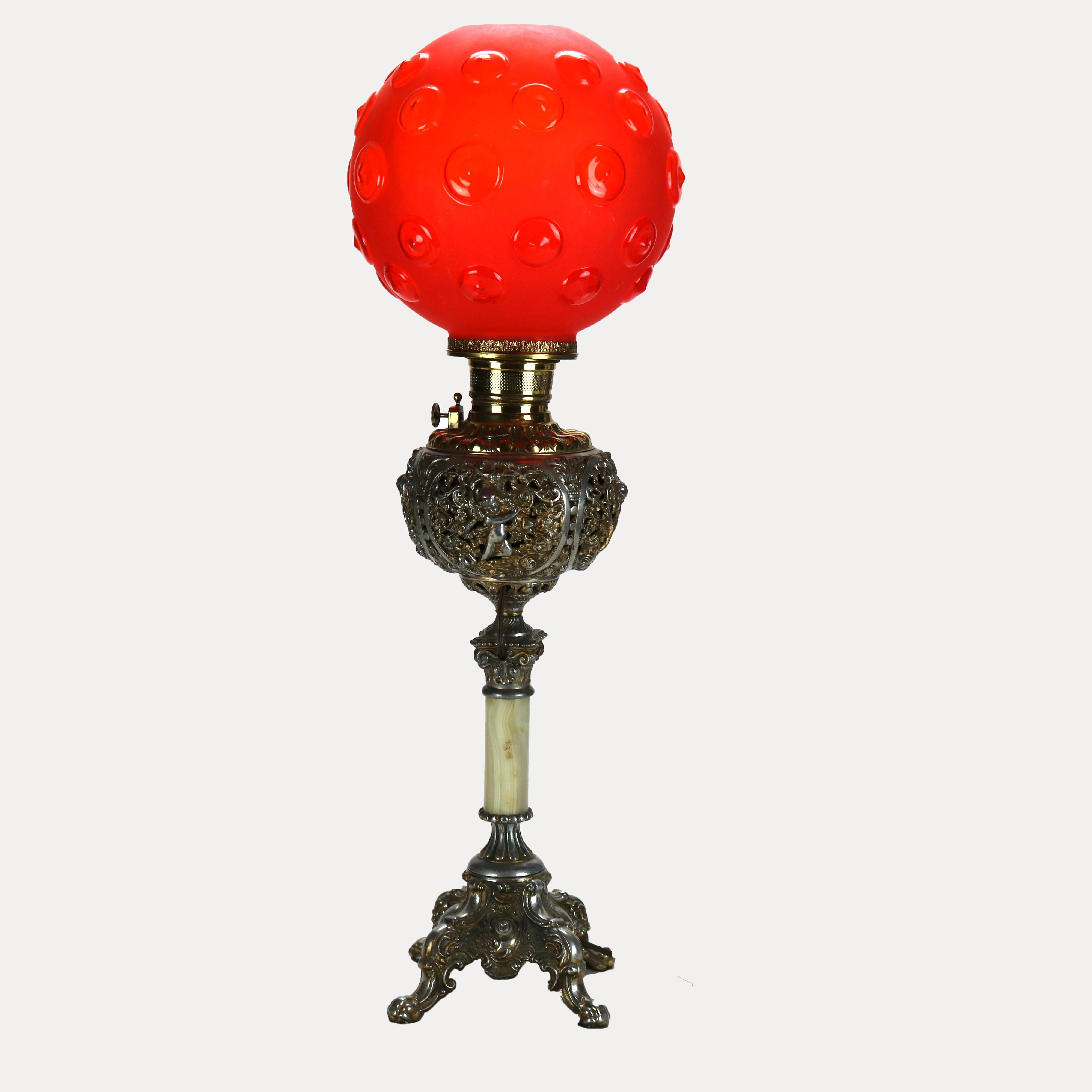 Antique Classical Figural Cherub Onyx Converted to Electric Table Lamp C1890 9