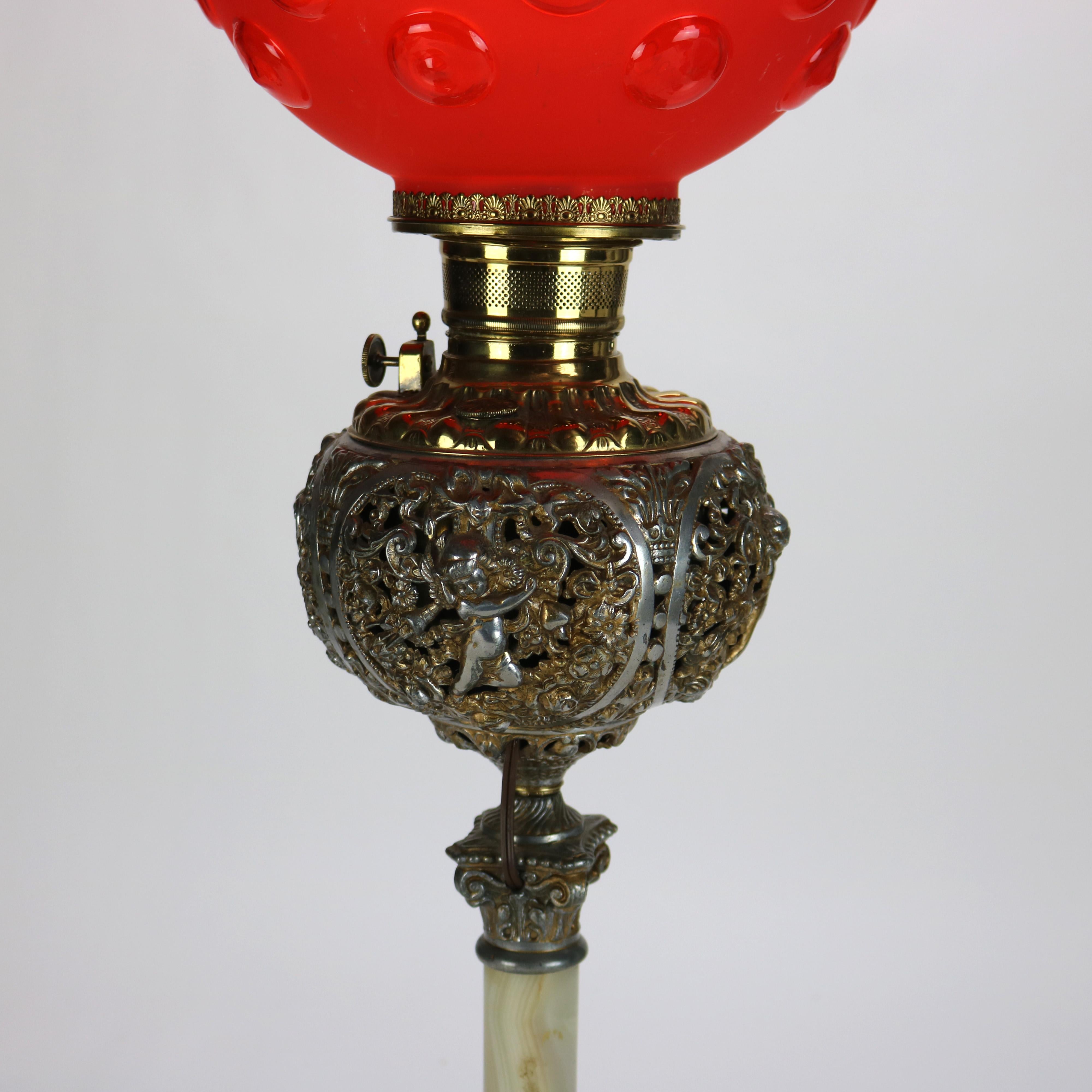 Antique Classical Figural Cherub Onyx Converted to Electric Table Lamp C1890 11