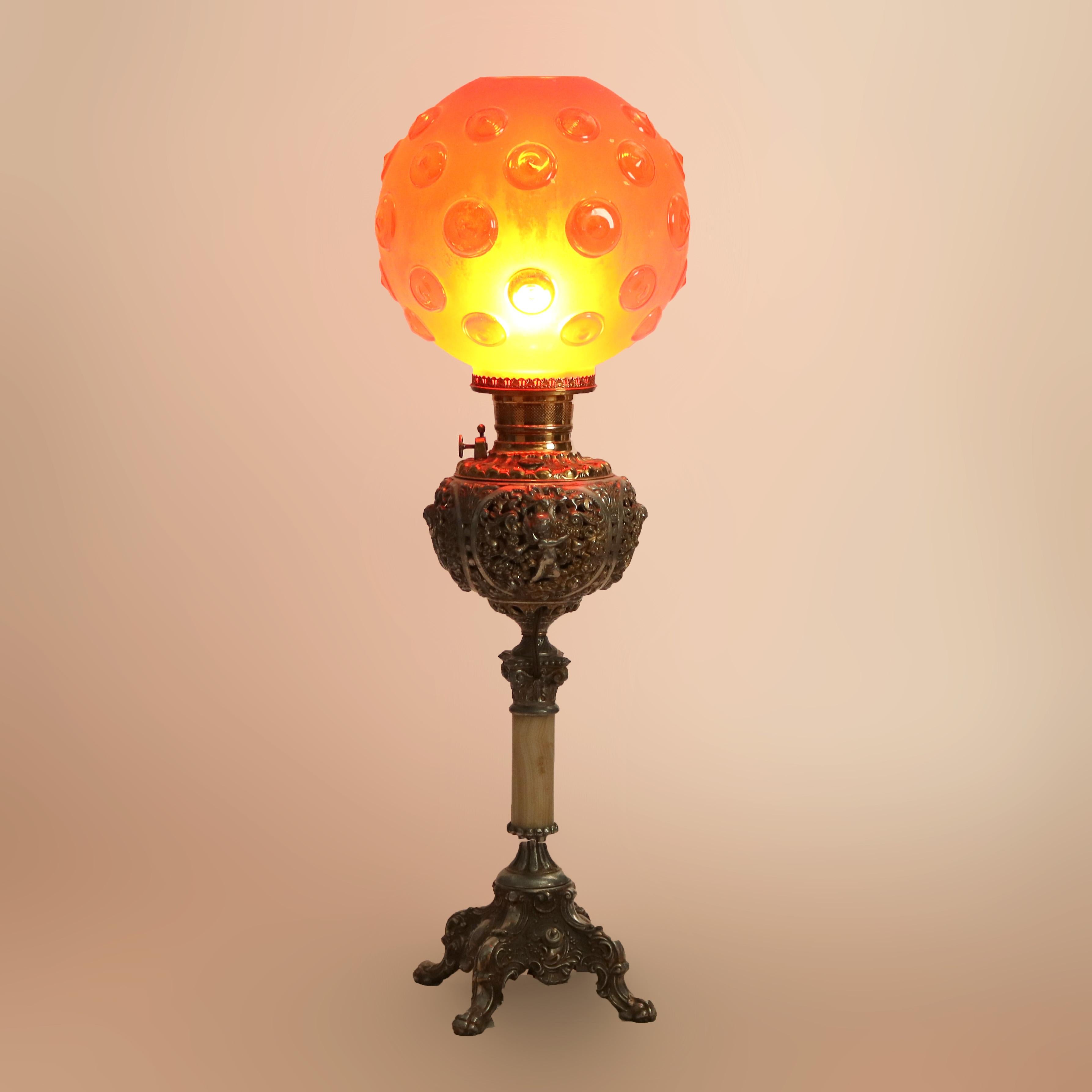 Antique Classical Figural Cherub Onyx Converted to Electric Table Lamp C1890 In Good Condition In Big Flats, NY