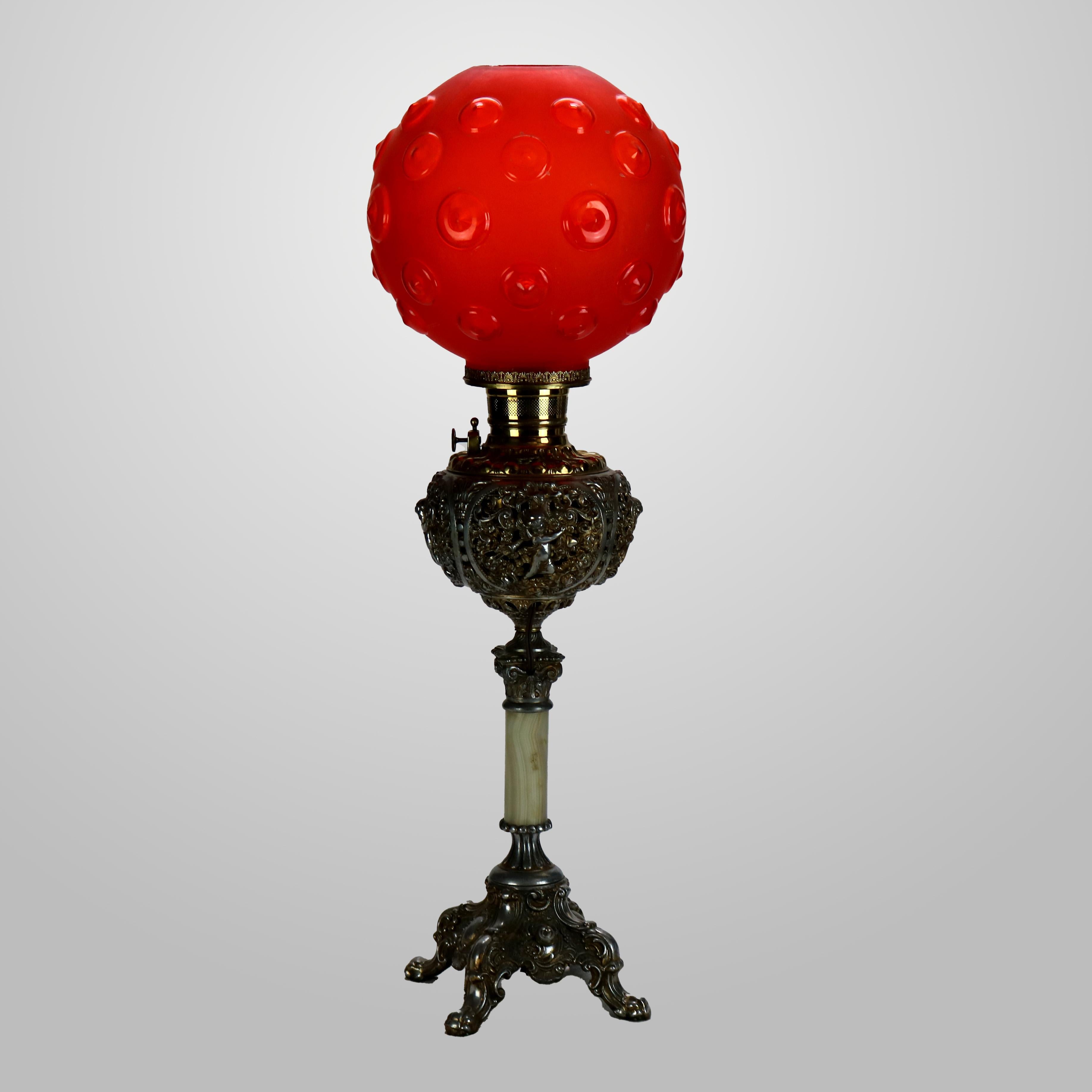 19th Century Antique Classical Figural Cherub Onyx Converted to Electric Table Lamp C1890