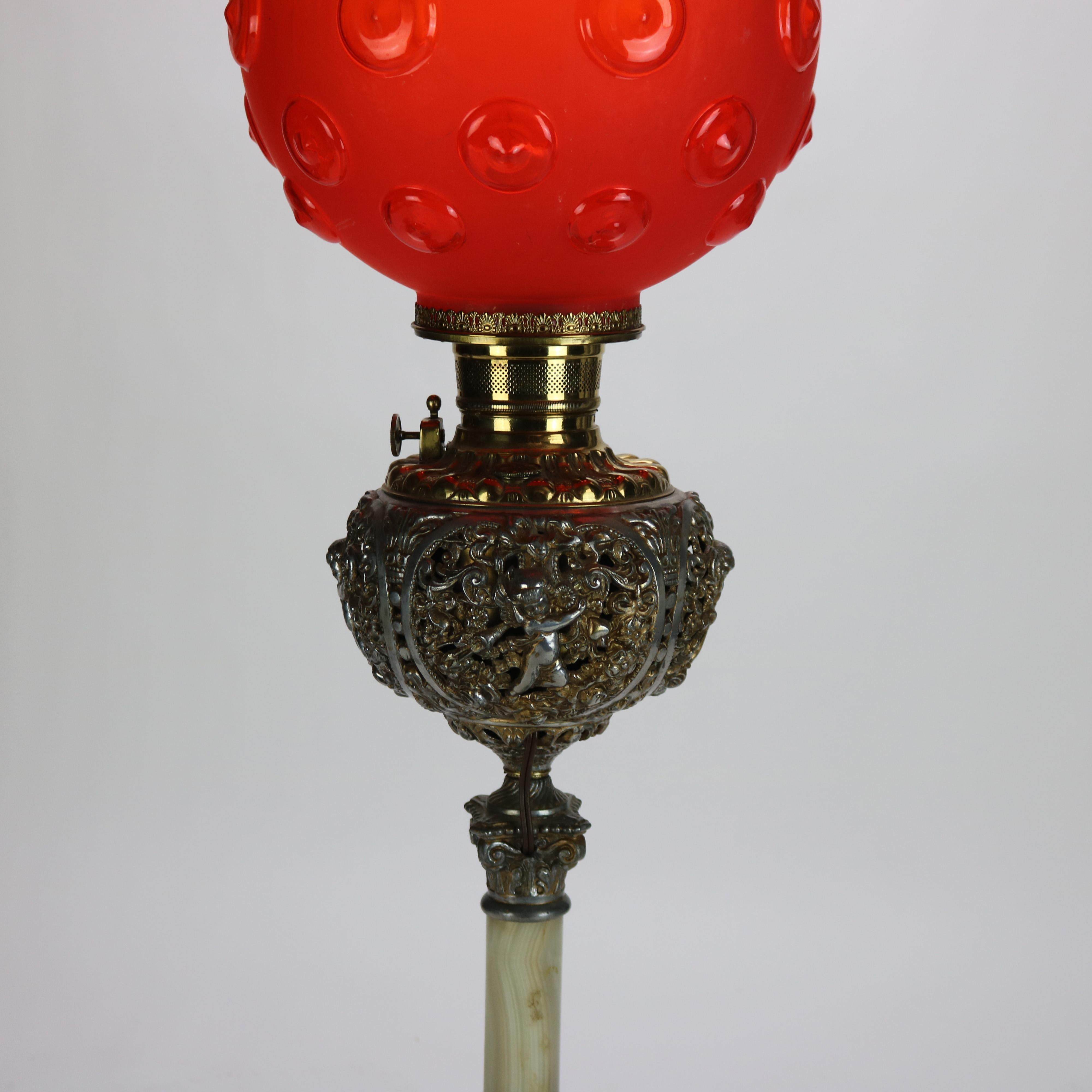Antique Classical Figural Cherub Onyx Converted to Electric Table Lamp C1890 1