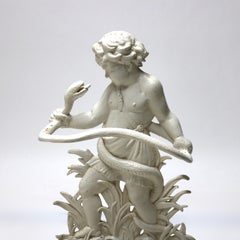 Antique Classical Figural Cherub & Snake Painted Wrought Iron Umbrella Stand