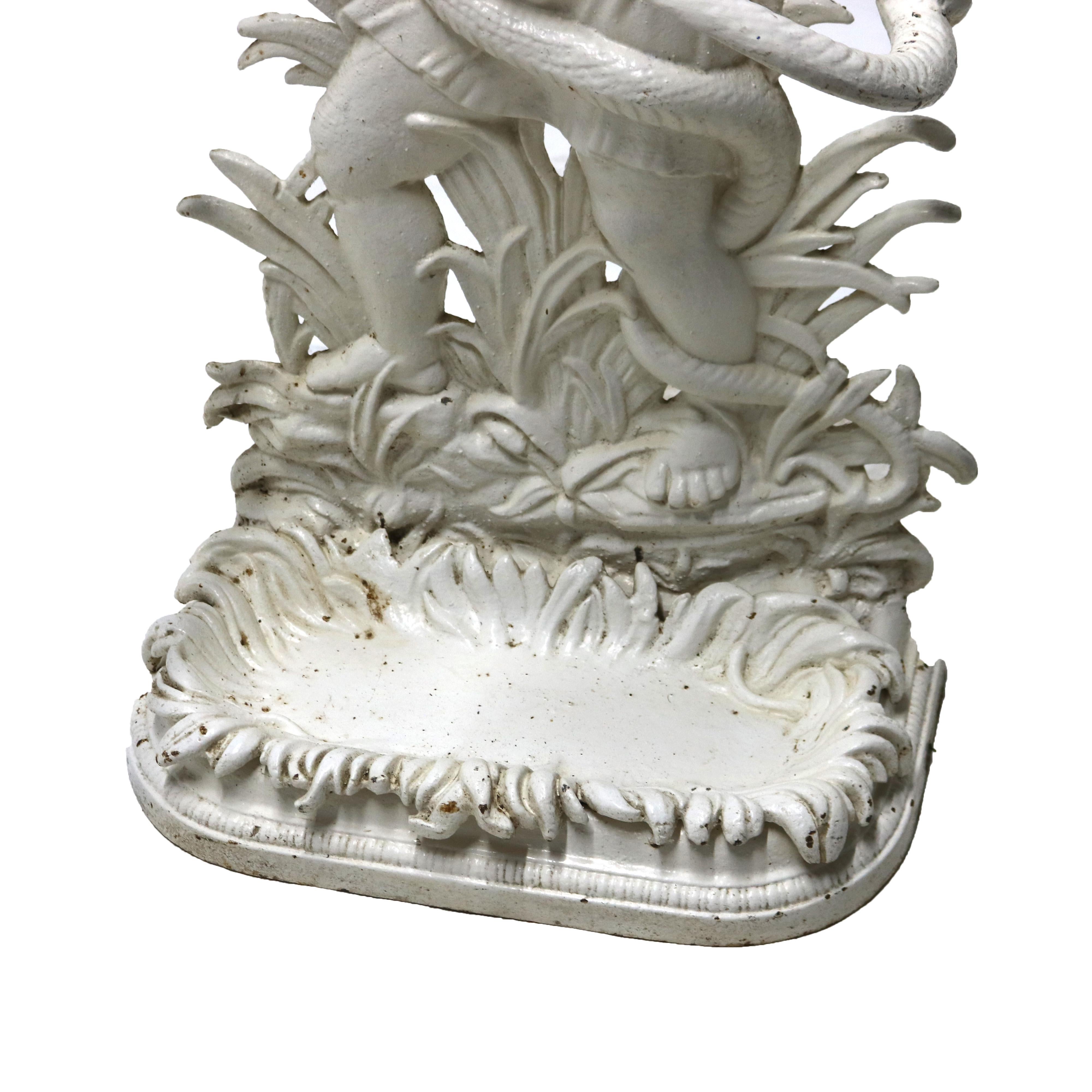 Cast Antique Classical Figural Cherub & Snake Painted Wrought Iron Umbrella Stand