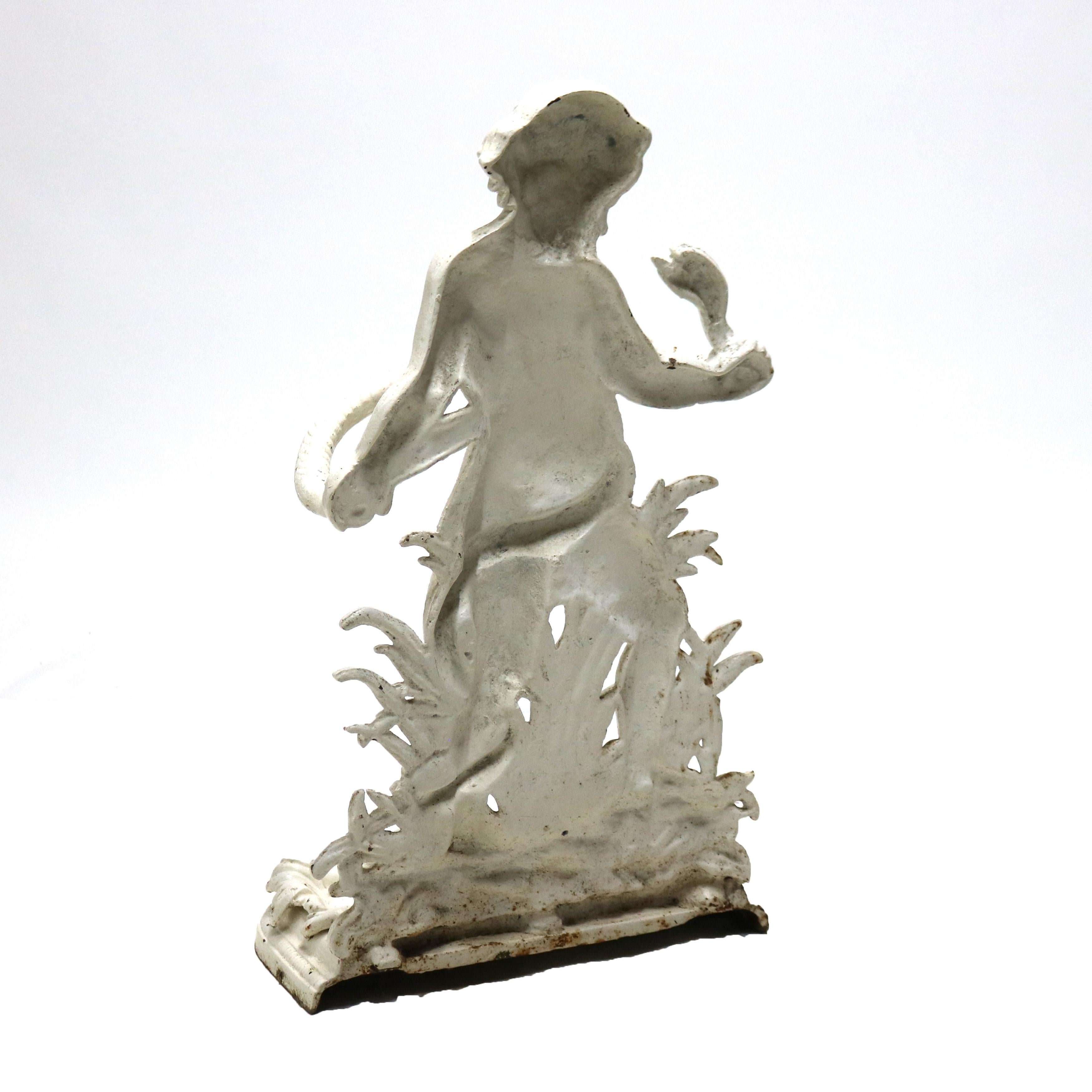 Antique Classical Figural Cherub & Snake Painted Wrought Iron Umbrella Stand 1