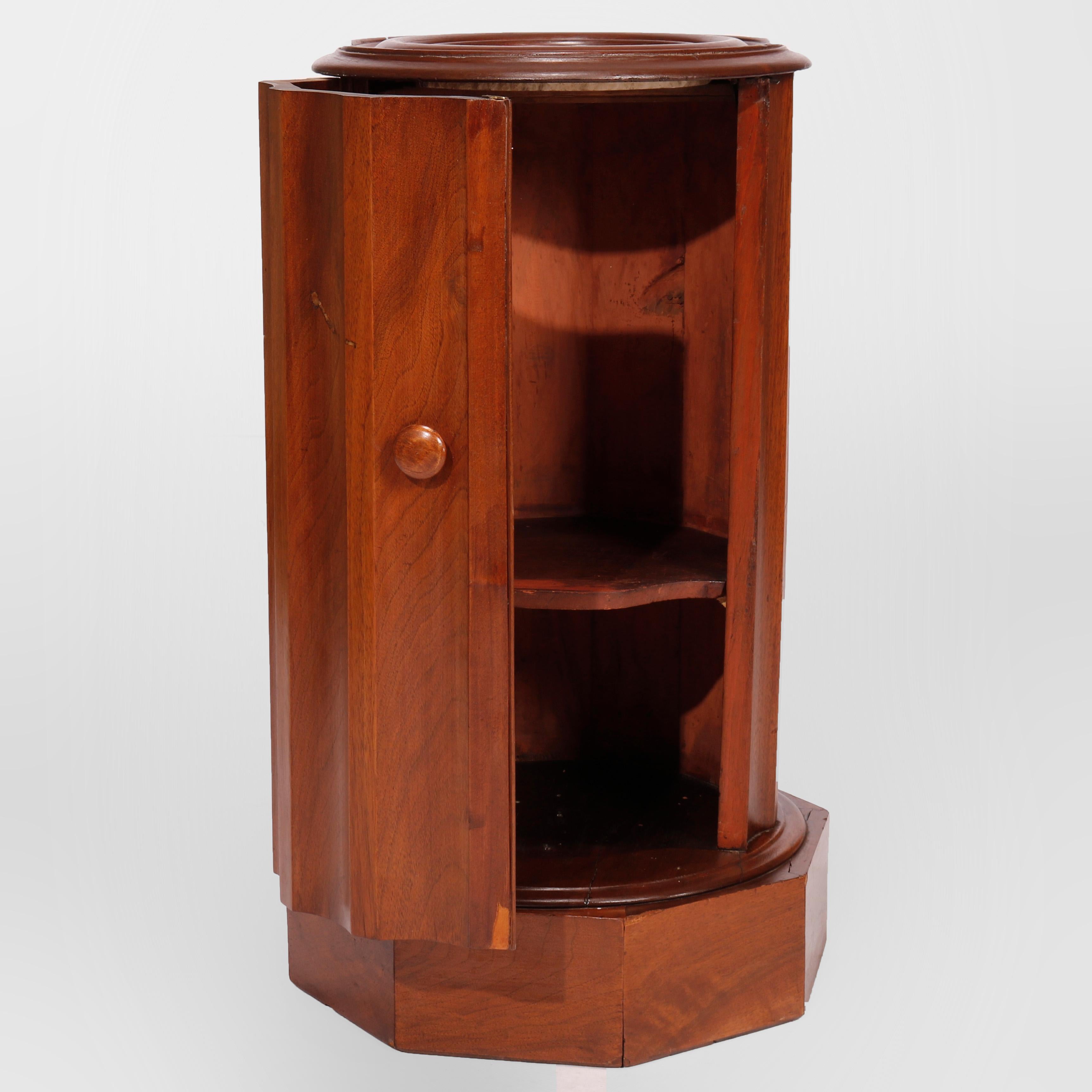 Antique Classical Flame Mahogany Cellarette Side Stand with Inset Marble, c1840 In Good Condition In Big Flats, NY
