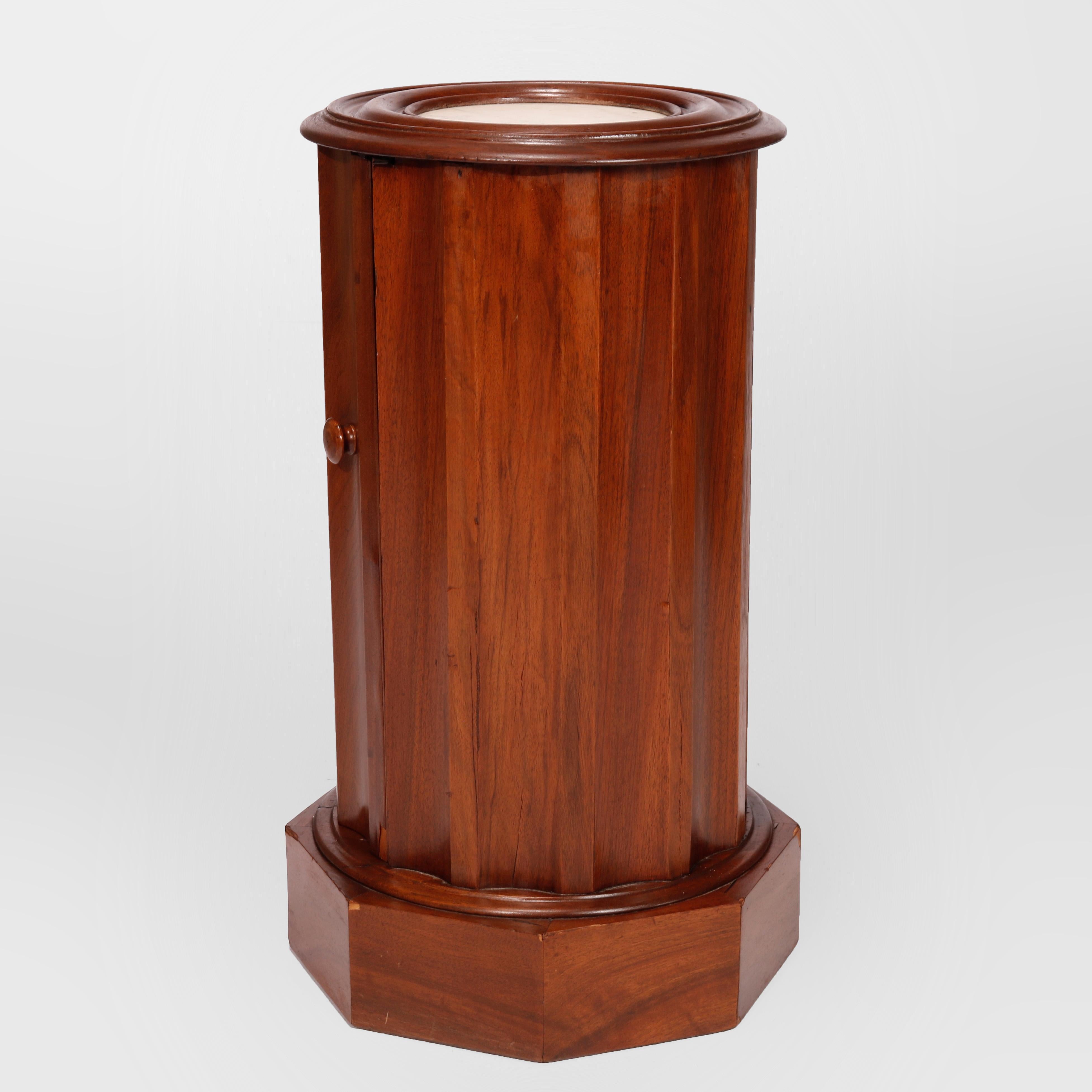 19th Century Antique Classical Flame Mahogany Cellarette Side Stand with Inset Marble, c1840