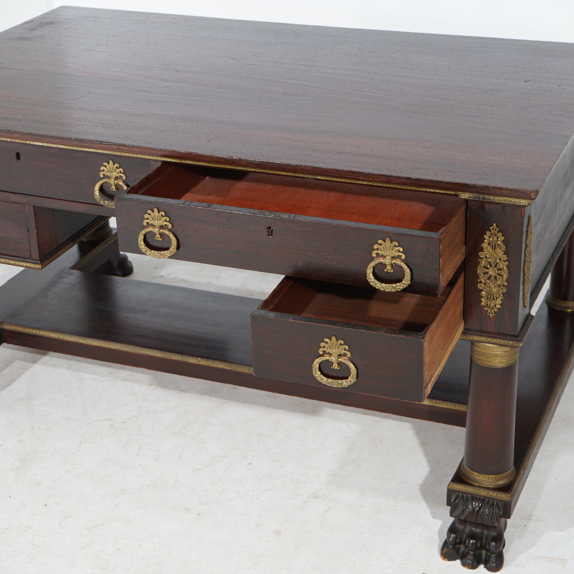 Antique Classical Flame Mahogany Second Empire Partners Desk With Ormolu c1880 2