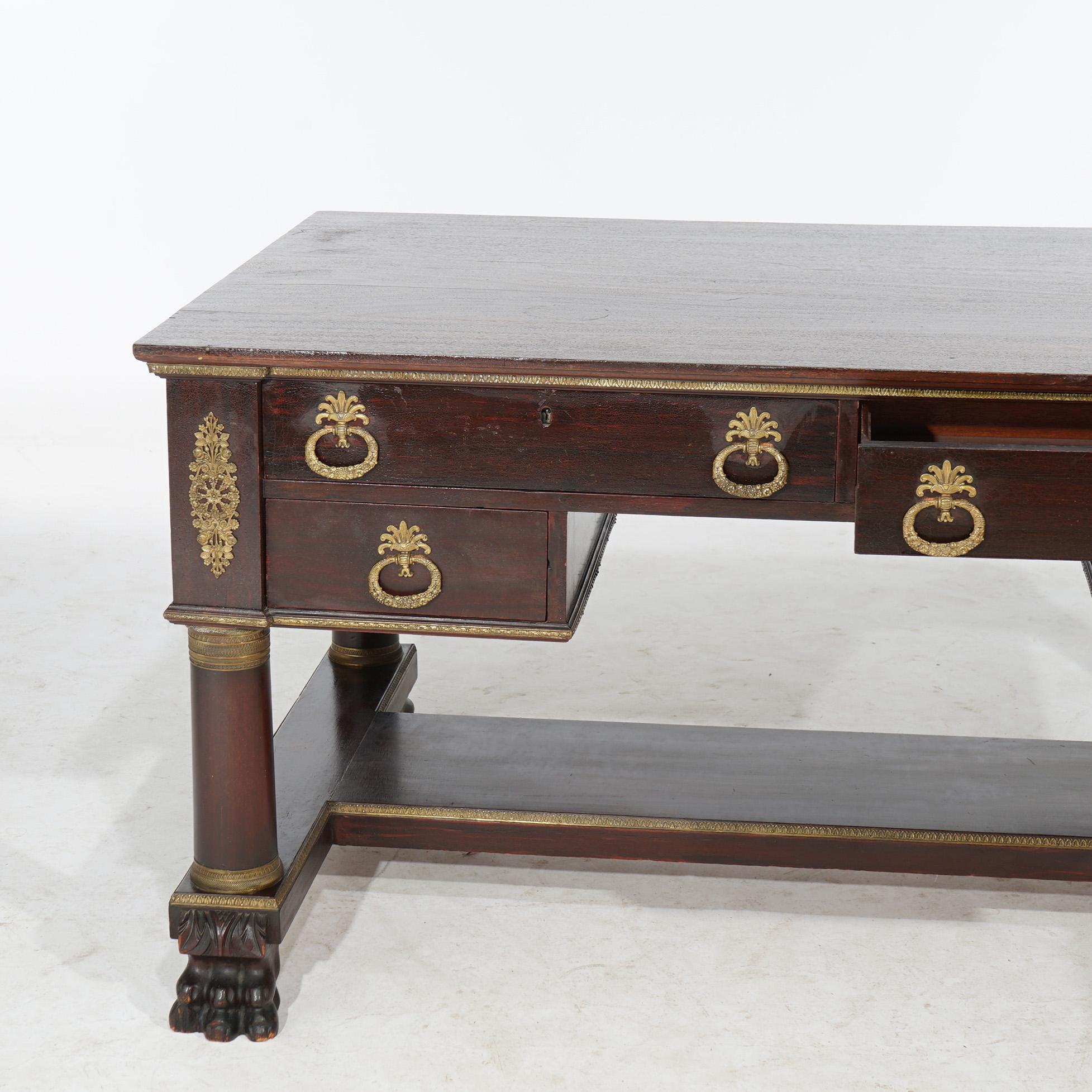 Antique Classical Flame Mahogany Second Empire Partners Desk With Ormolu c1880 3