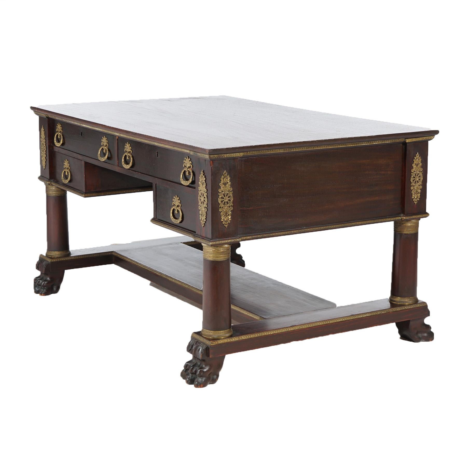 Antique Classical Flame Mahogany Second Empire Partners Desk With Ormolu c1880 5
