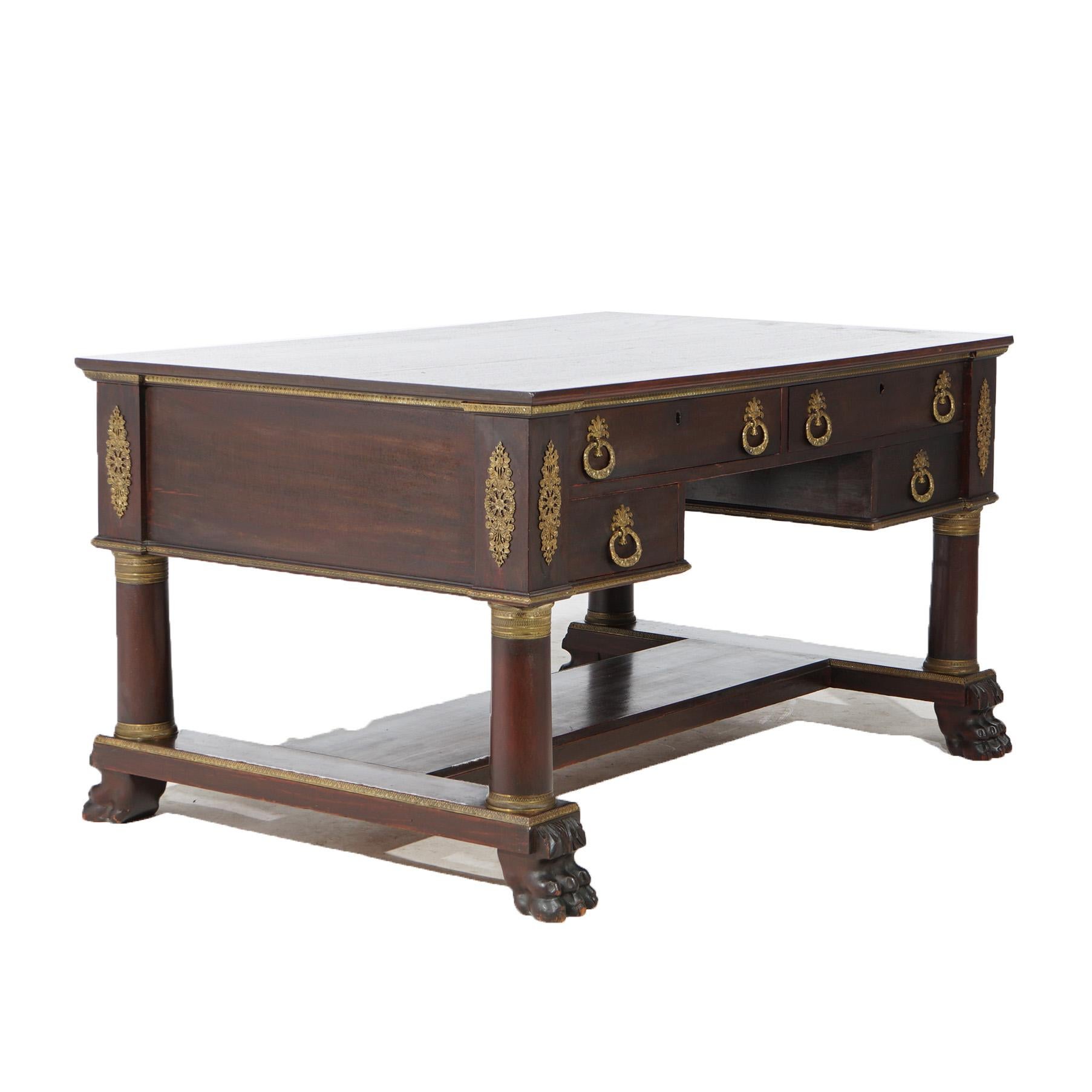 Antique Classical Flame Mahogany Second Empire Partners Desk With Ormolu c1880 7