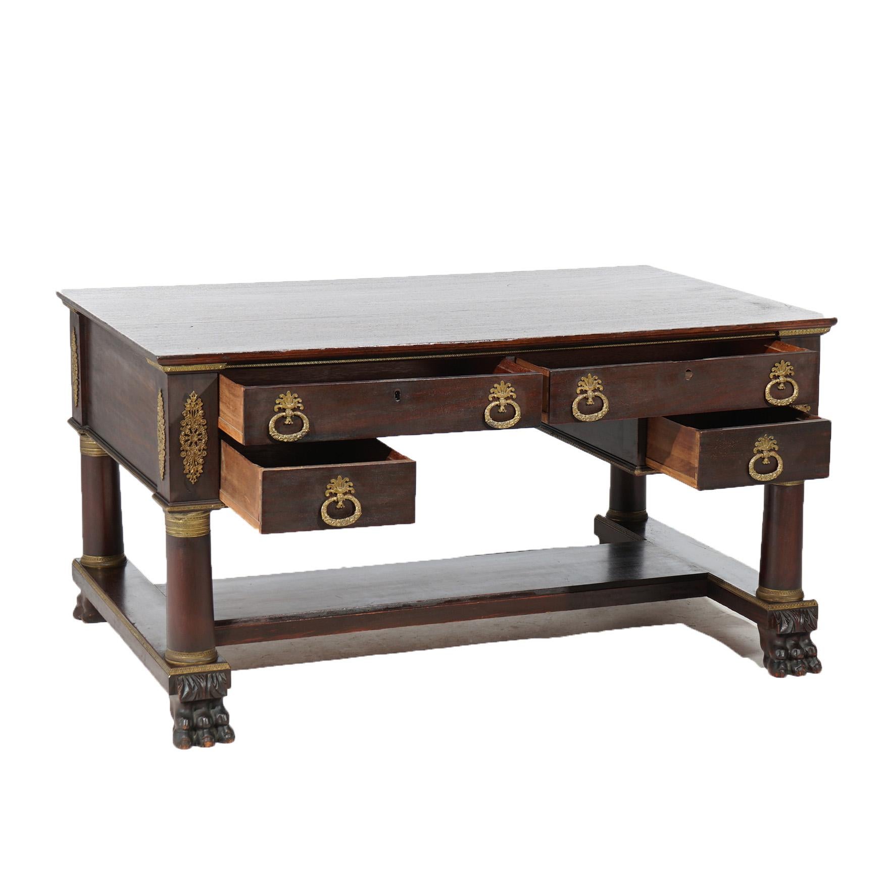 Antique Classical Flame Mahogany Second Empire Partners Desk With Ormolu c1880 8