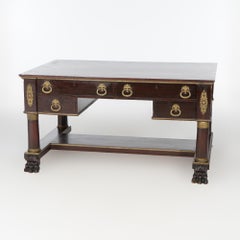 Antique Classical Flame Mahogany Second Empire Partners Desk With Ormolu c1880