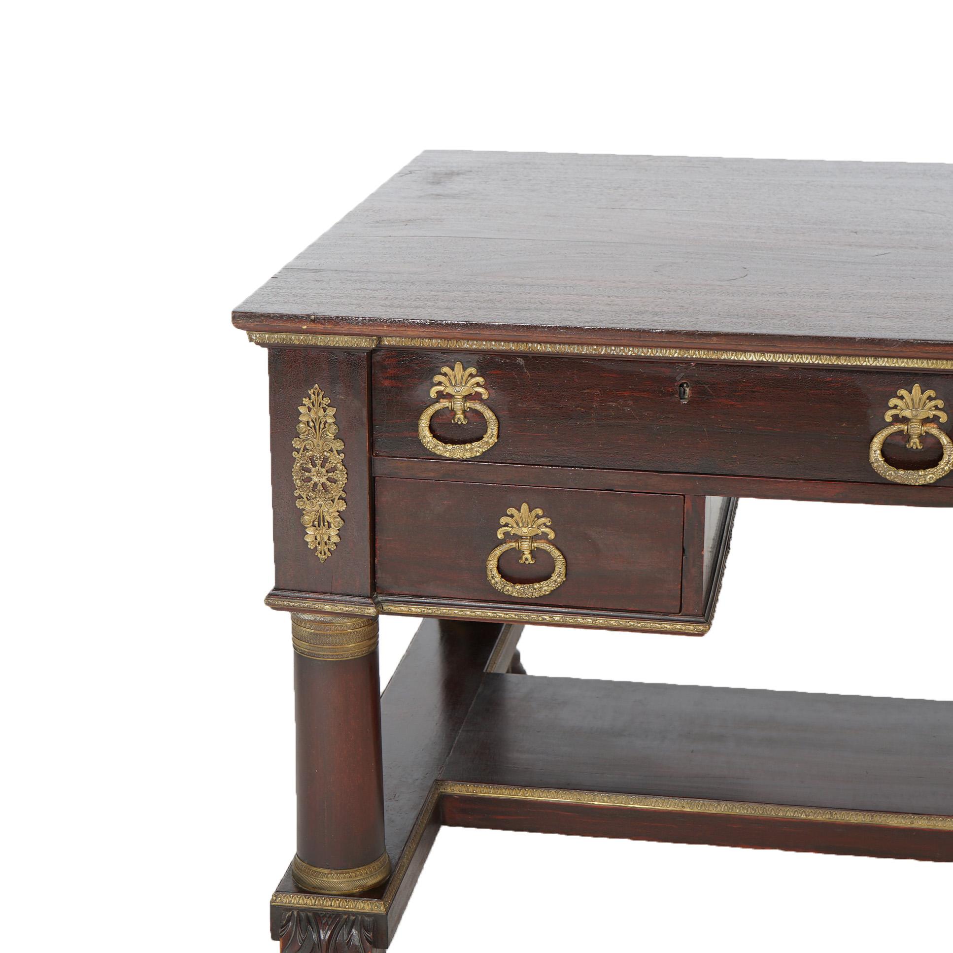 American Empire Antique Classical Flame Mahogany Second Empire Partners Desk With Ormolu c1880