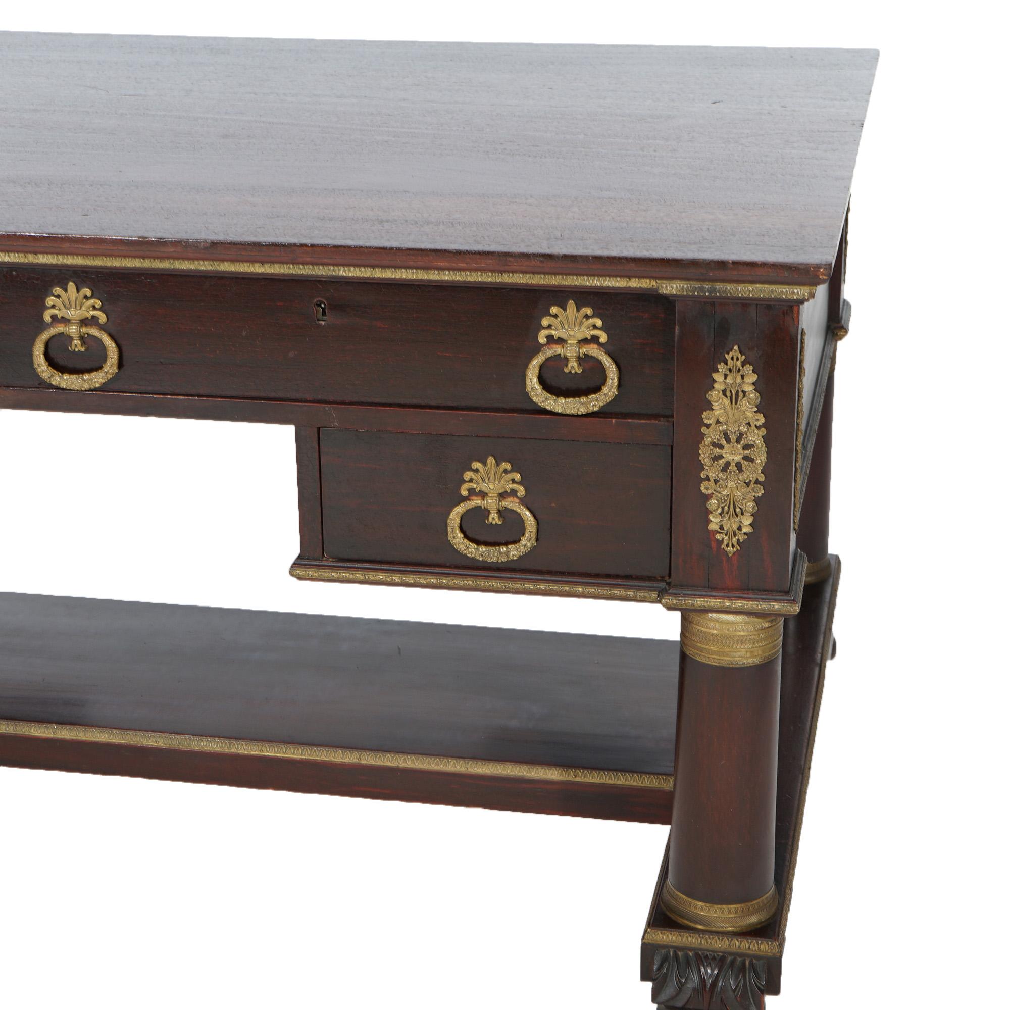 American Antique Classical Flame Mahogany Second Empire Partners Desk With Ormolu c1880