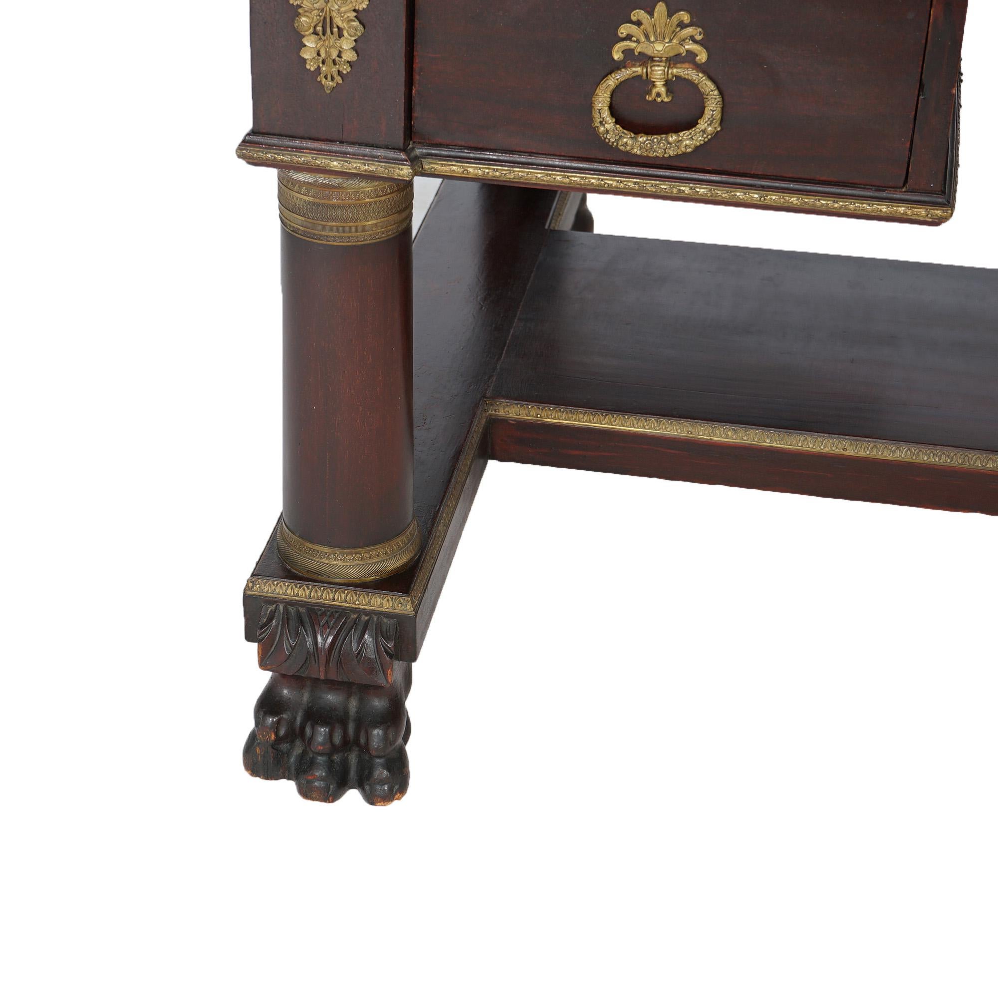 19th Century Antique Classical Flame Mahogany Second Empire Partners Desk With Ormolu c1880