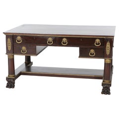 Antique Classical Flame Mahogany Second Empire Partners Desk With Ormolu c1880