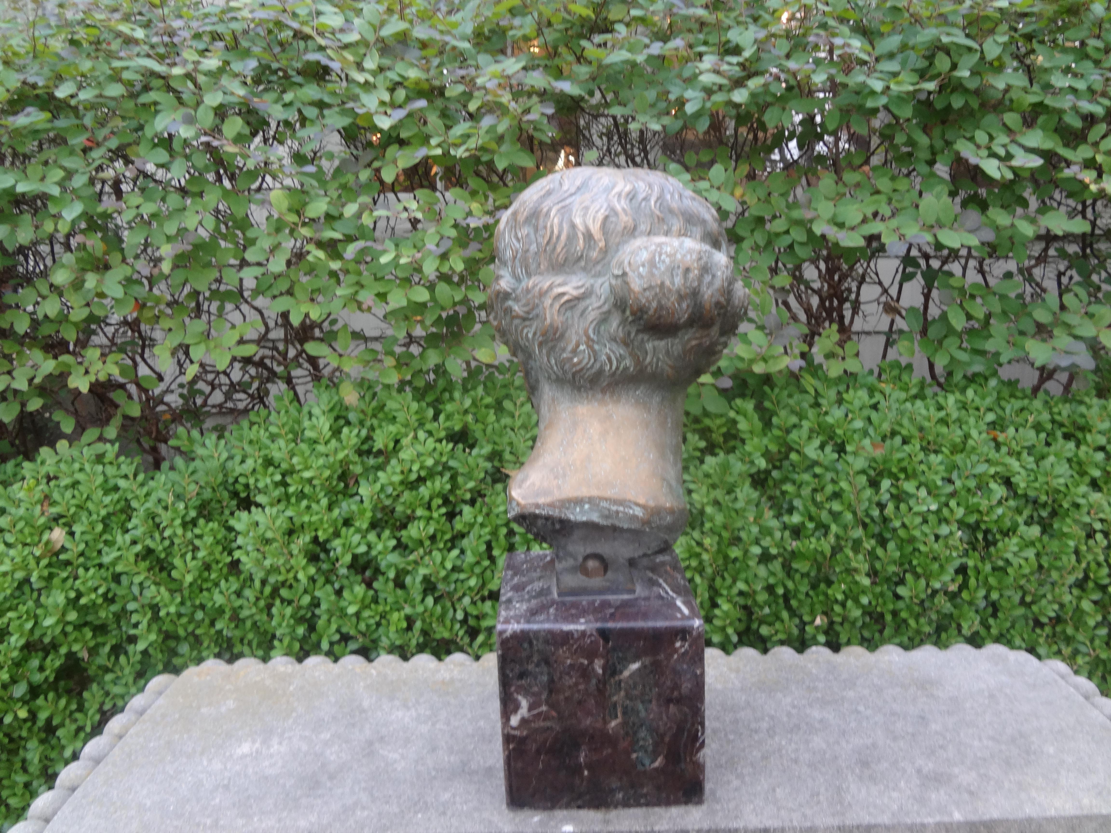 Antique Classical French Bronze Bust on a Marble Base For Sale 5