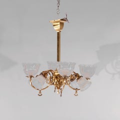 Antique Classical Gilt Brass & Metal Eight-Light Up & Down Hanging Fixture c1930
