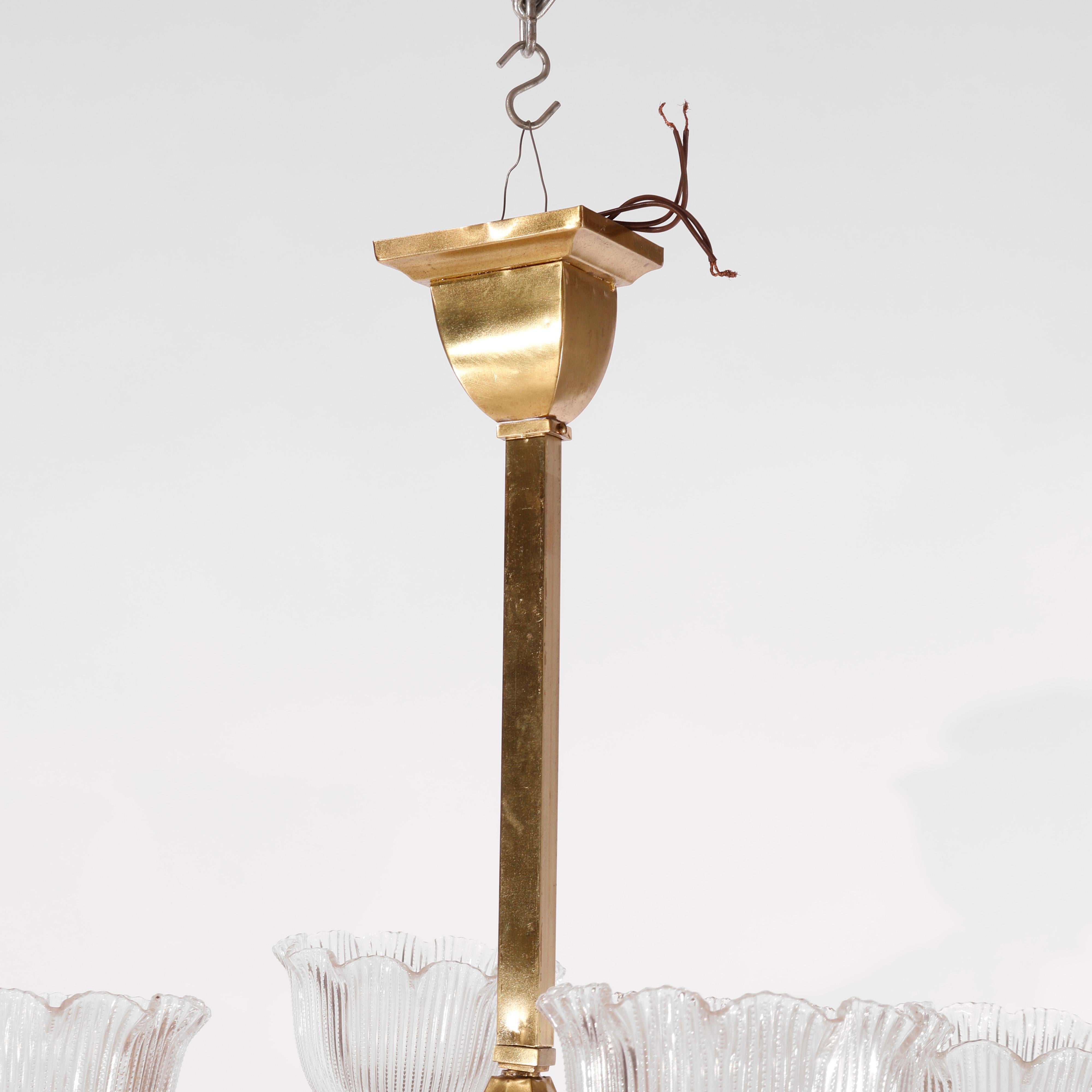 Antique Classical Gilt Brass & Metal Eight-Light Up & Down Hanging Fixture c1930 In Good Condition In Big Flats, NY