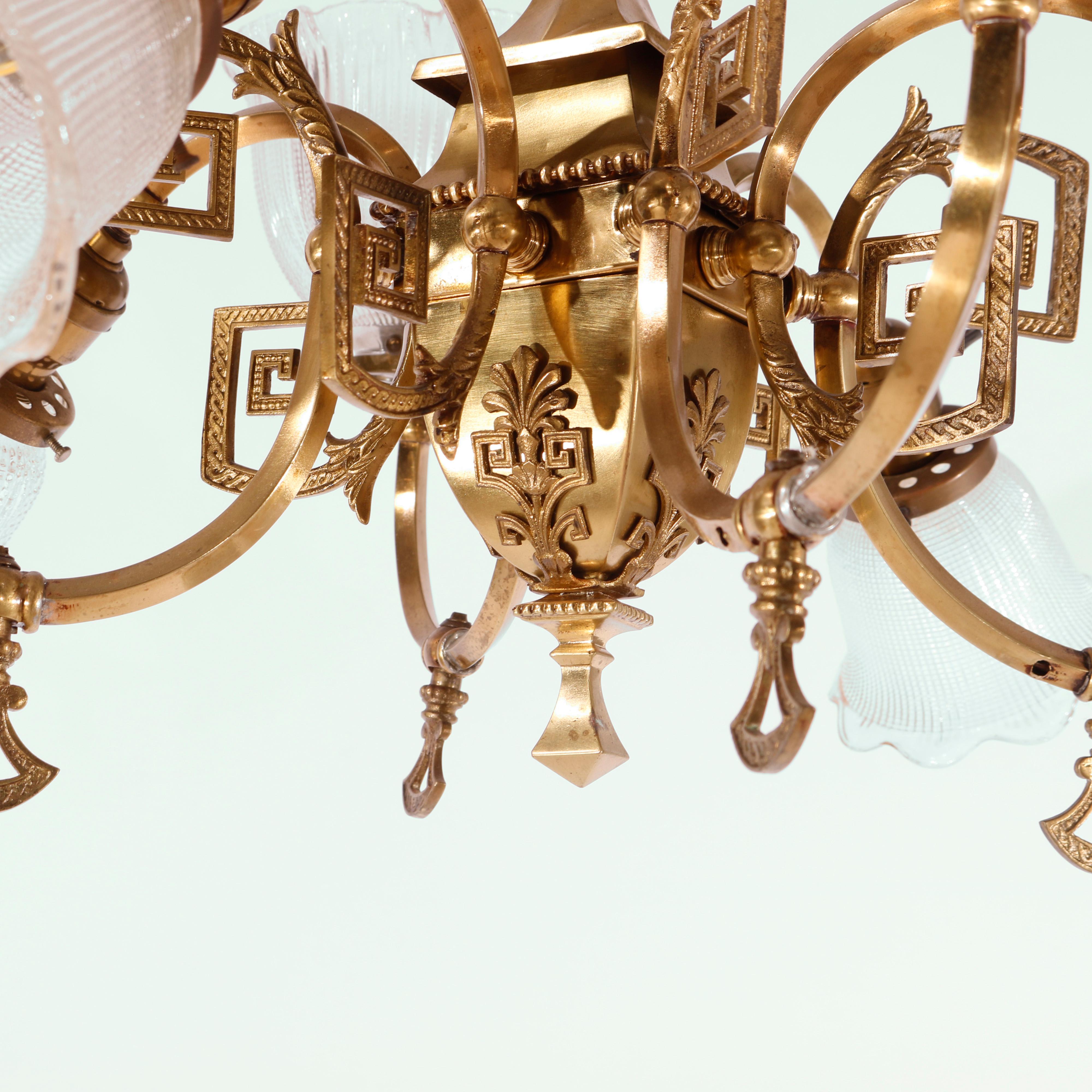 20th Century Antique Classical Gilt Brass & Metal Eight-Light Up & Down Hanging Fixture c1930