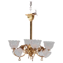 Antique Classical Gilt Brass & Metal Eight-Light Up & Down Hanging Fixture c1930