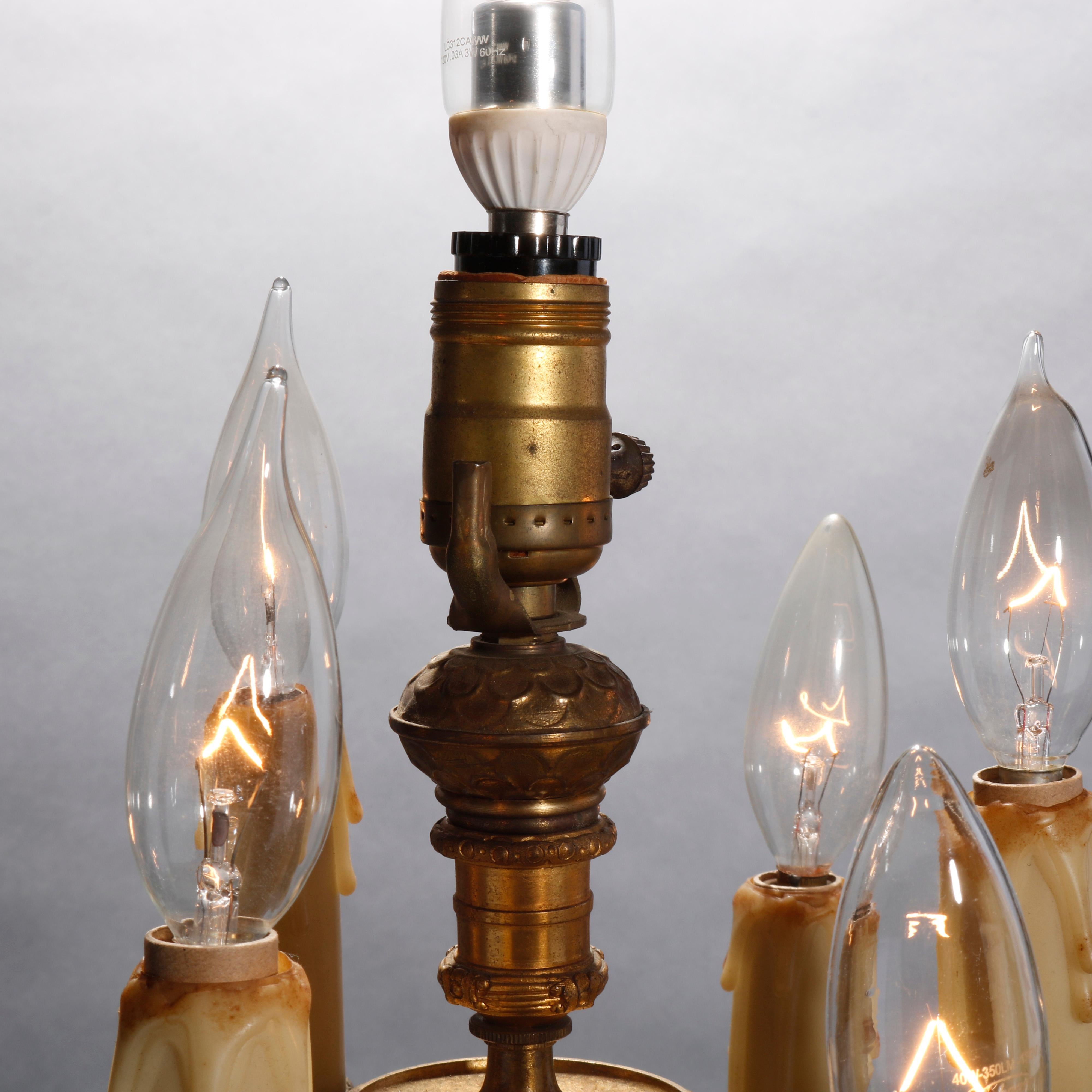 Antique Classical Gilt Bronze & Rouge Marble Figural Candelabra Lamp, circa 1890 2