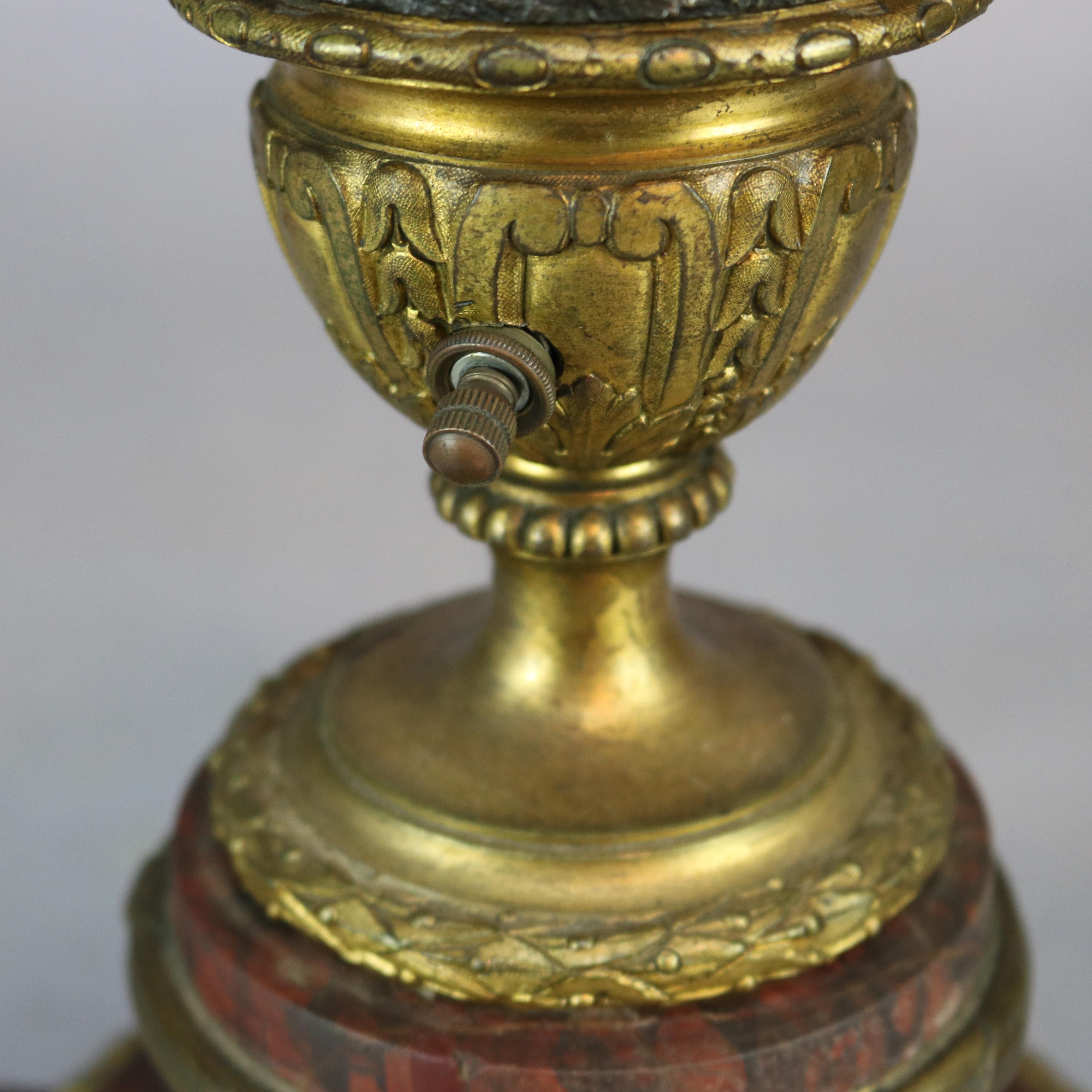 Antique Classical Gilt Bronze & Rouge Marble Figural Candelabra Lamp, circa 1890 9